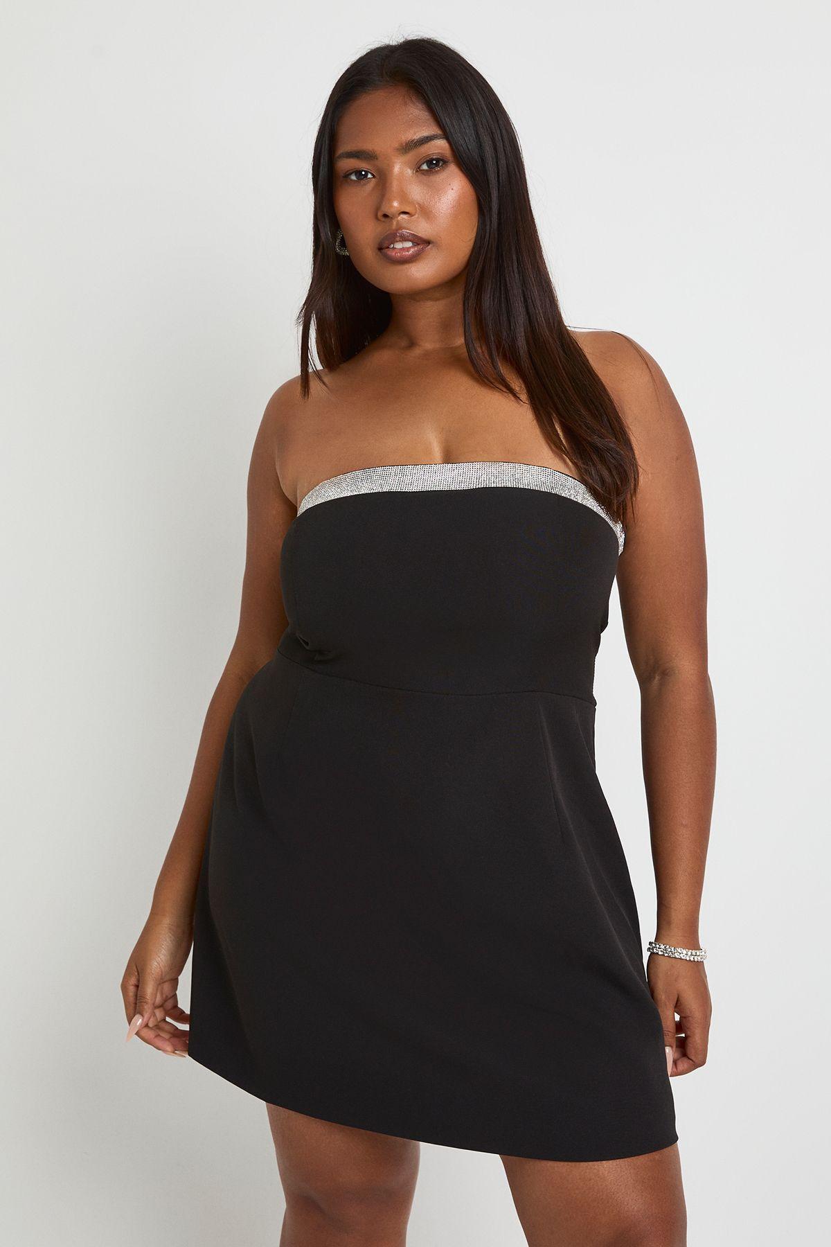 Plus Diamante Trim Skater Mini Dress by BOOHOO