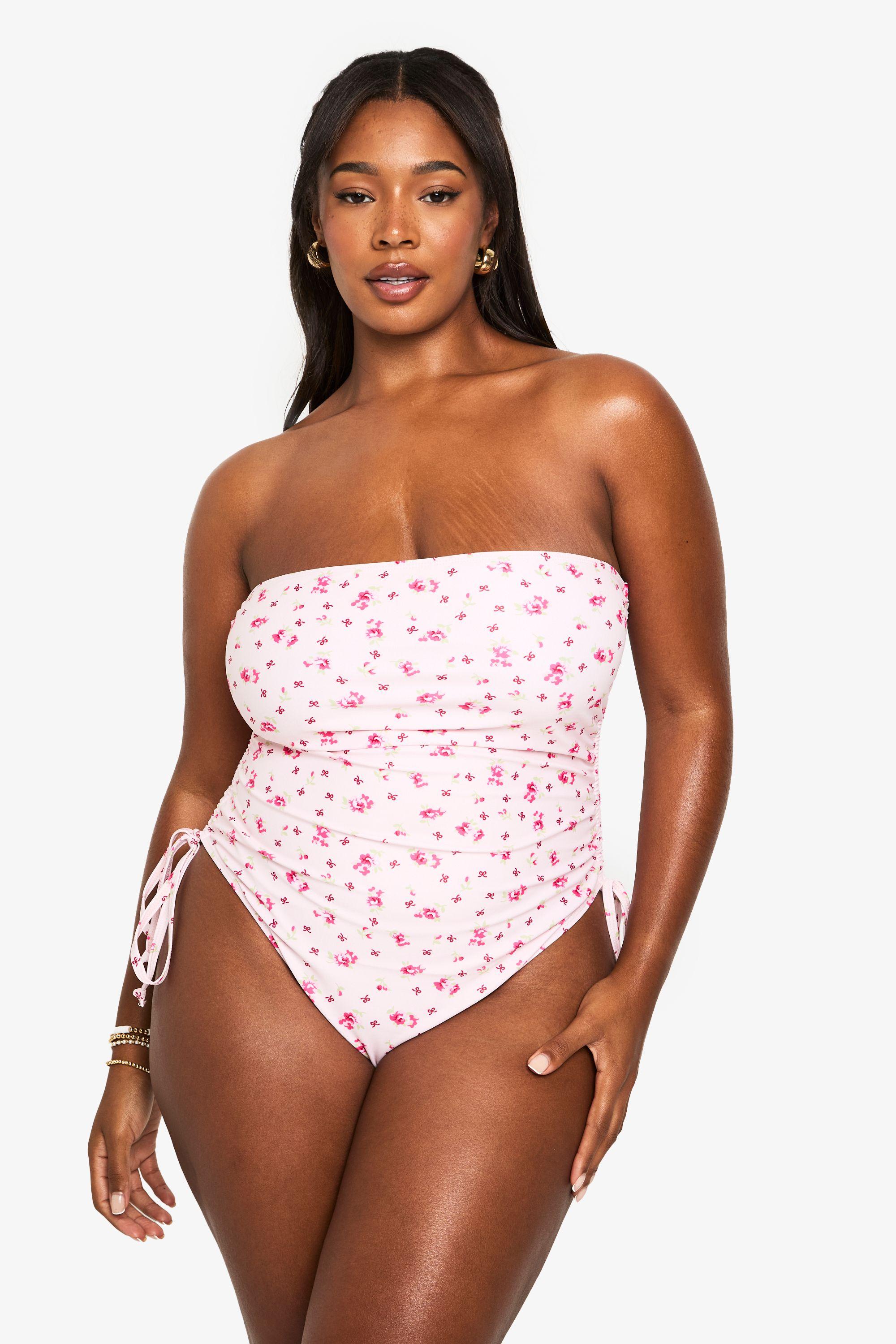 Plus Ditsy Floral Bandeau Swimsuit by BOOHOO Plus Ditsy Floral Bandeau Swimsuit by BOOHOO