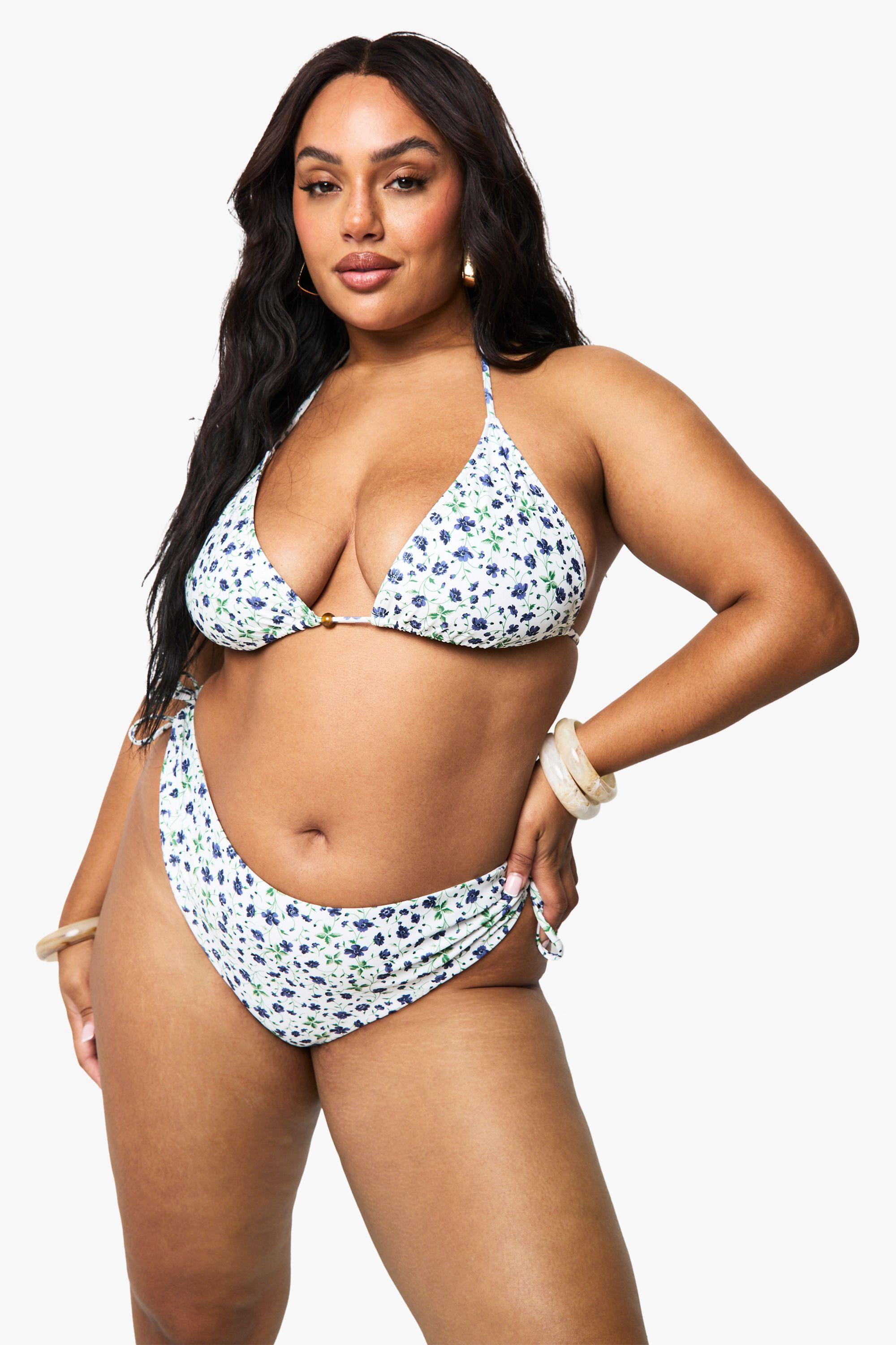 Plus Ditsy Floral Beaded Triangle Bikini Top by BOOHOO