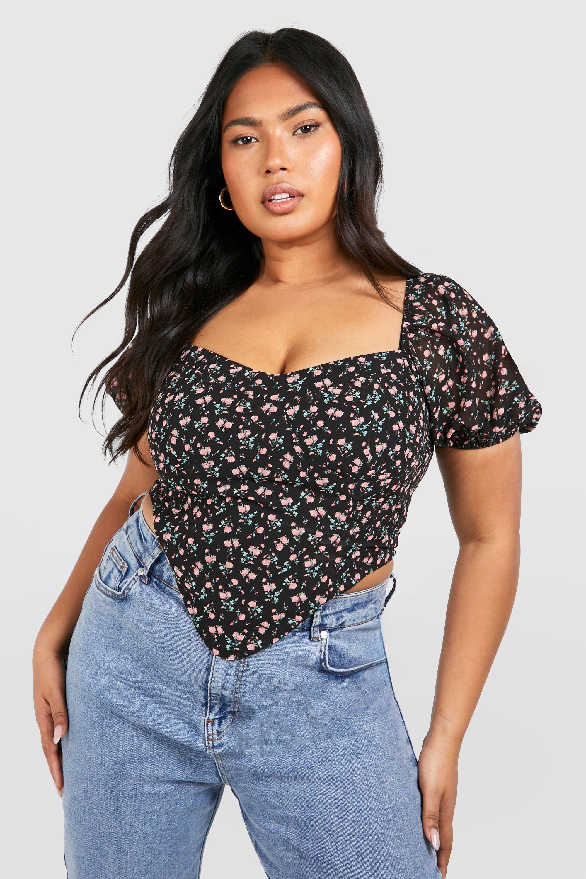 Plus Ditsy Floral Corset Top by BOOHOO