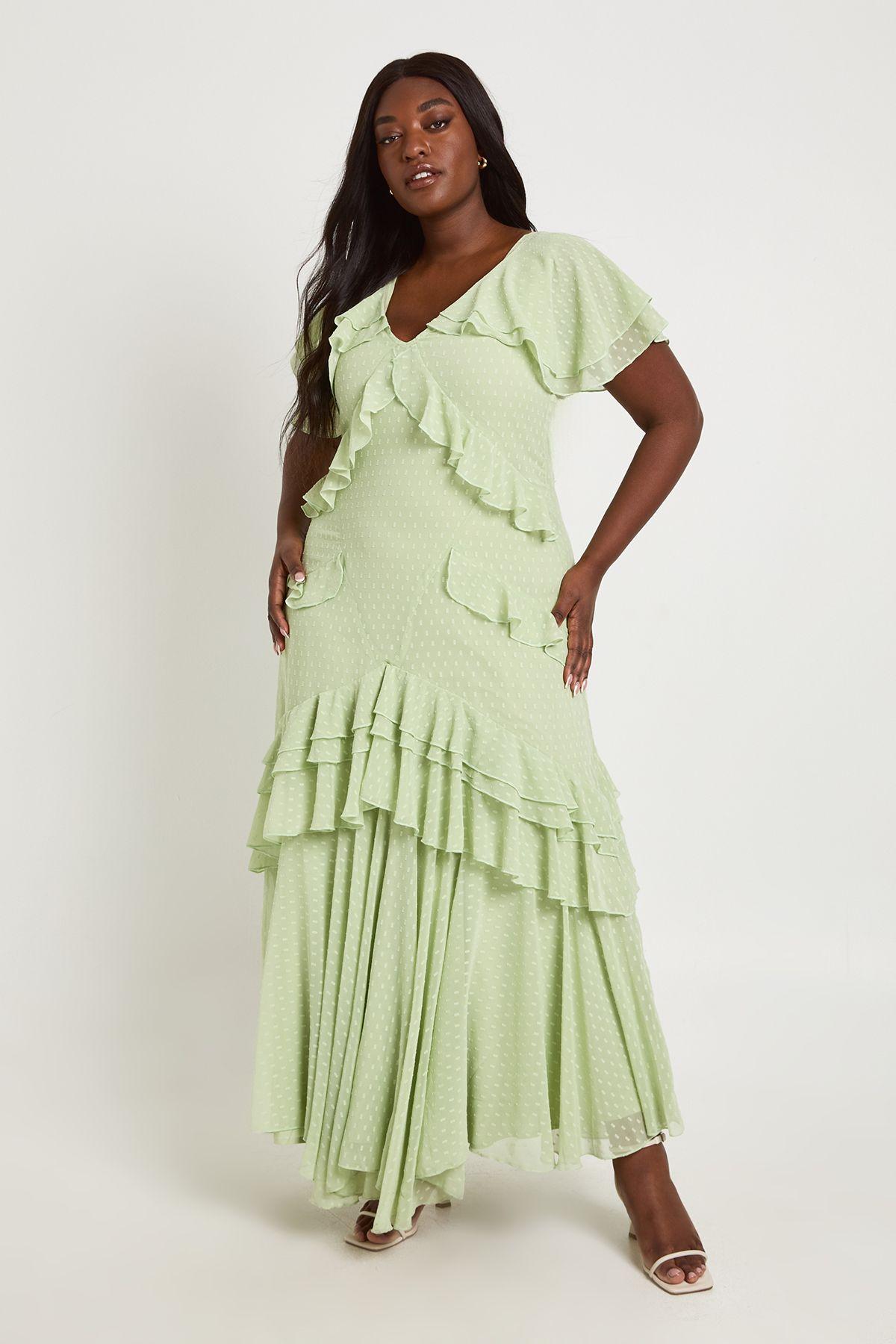 Plus Dobby Chiffon Frill Detail Maxi Dress by BOOHOO