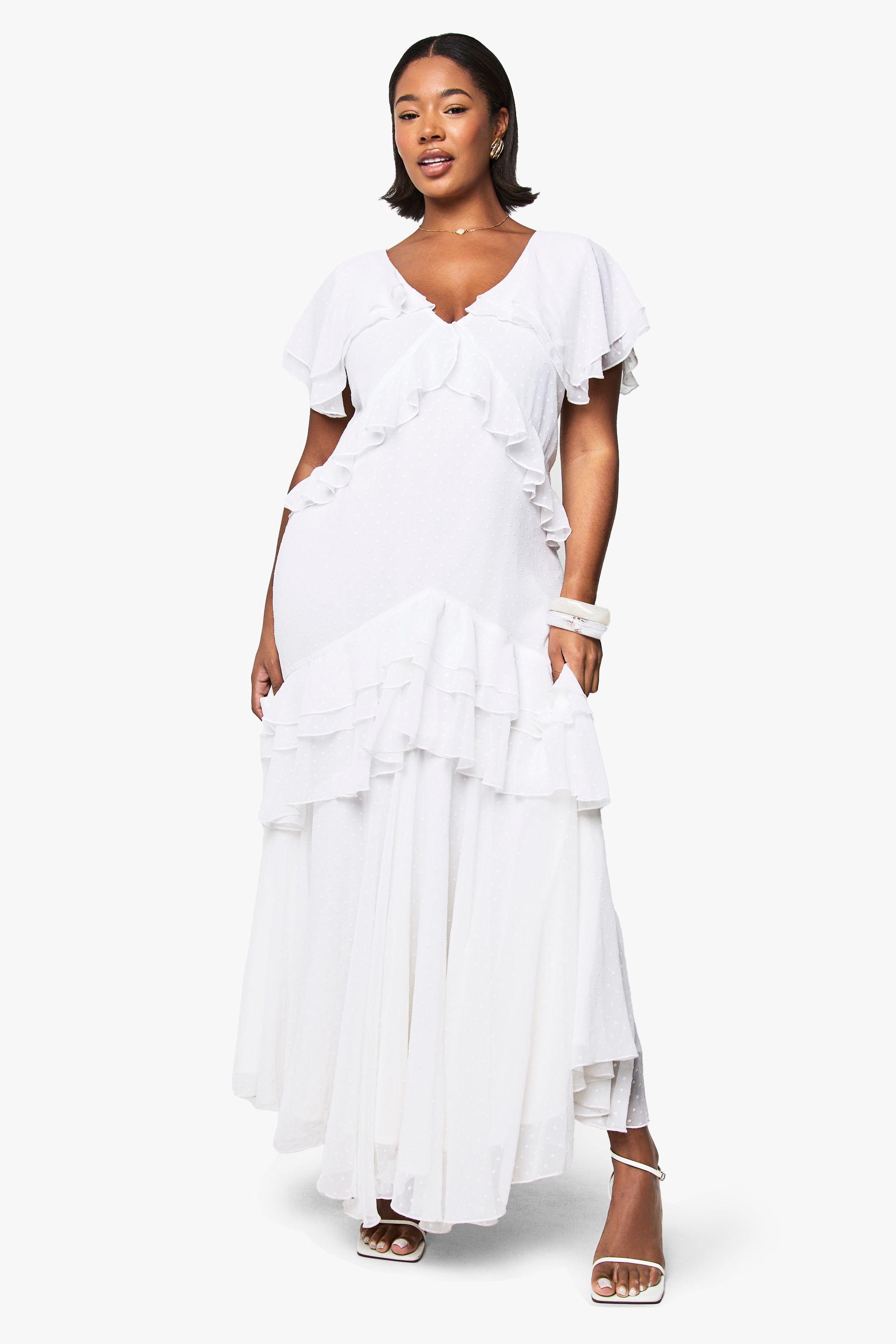 Plus Dobby Chiffon Frill Detail Maxi Dress by BOOHOO