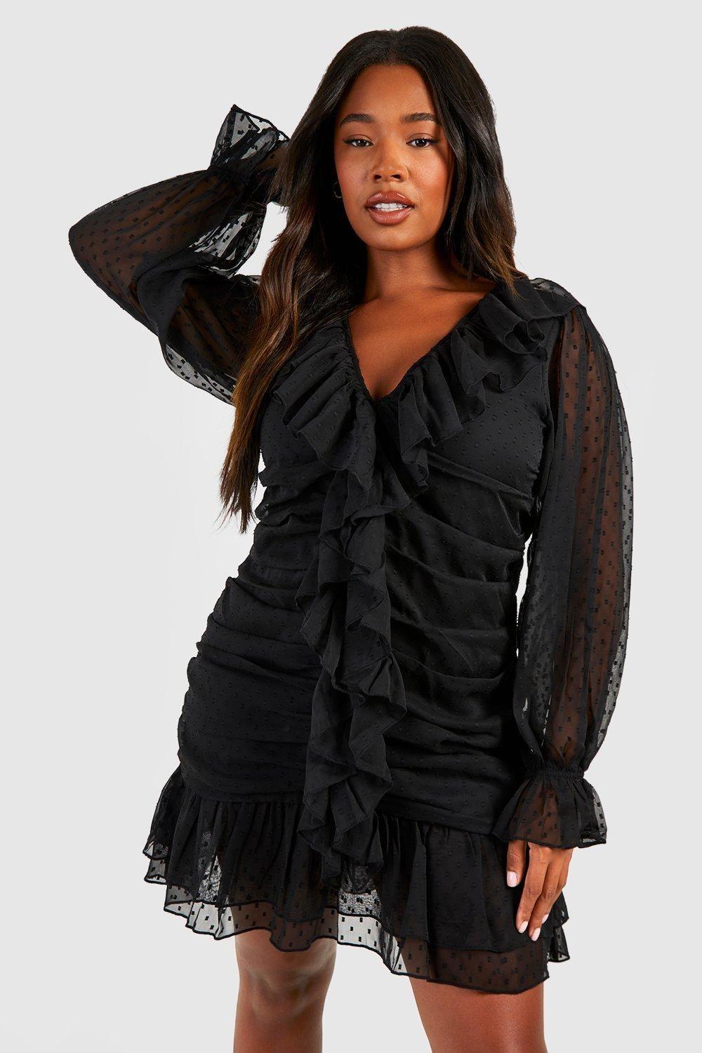 Plus Dobby Ruffle Mini Dress by BOOHOO