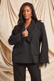 Plus Double Breasted Feather Trim Split Sleeve Blazer by BOOHOO Plus Double Breasted Feather Trim Split Sleeve Blazer by BOOHOO