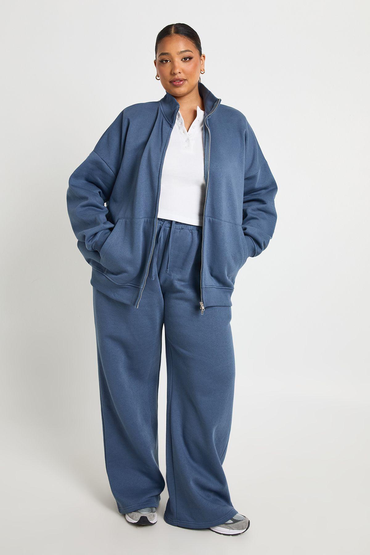 Plus Double Ended Zip Funnel Neck Sweatshirt Tracksuit by BOOHOO