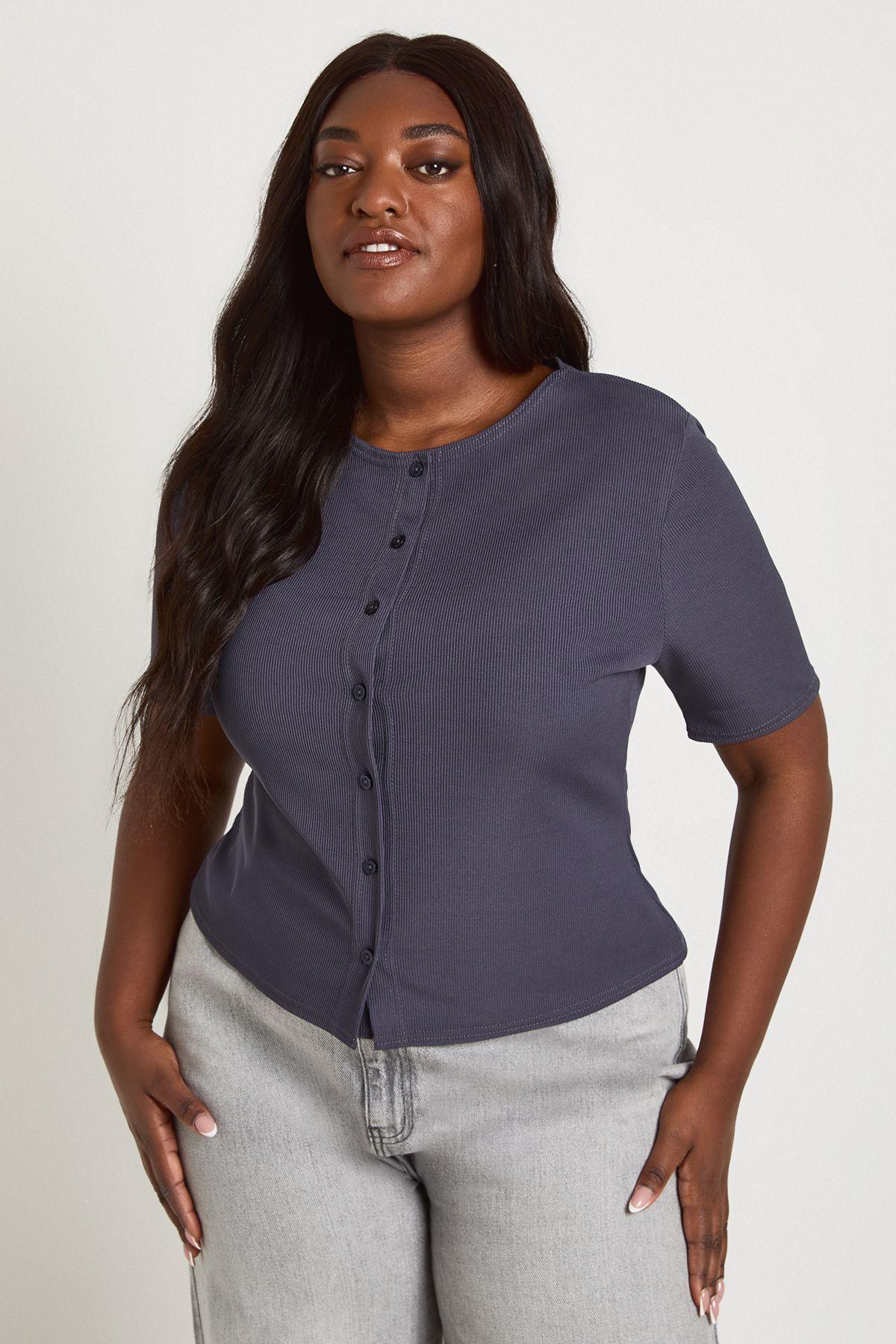 Plus Double Layer Button Down Short Sleeve Top by BOOHOO