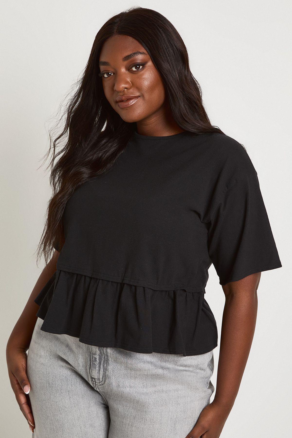 Plus Double Layer Peplum Hem Boxy T-Shirt by BOOHOO