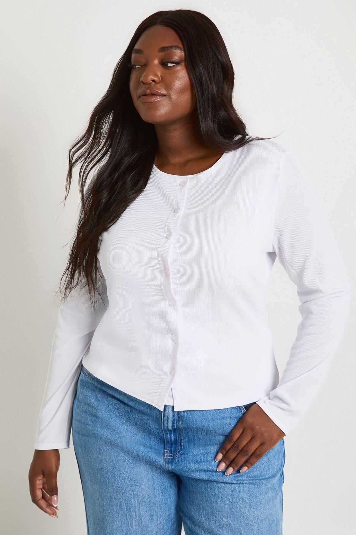 Plus Double Layer Rib Button Down Top by BOOHOO