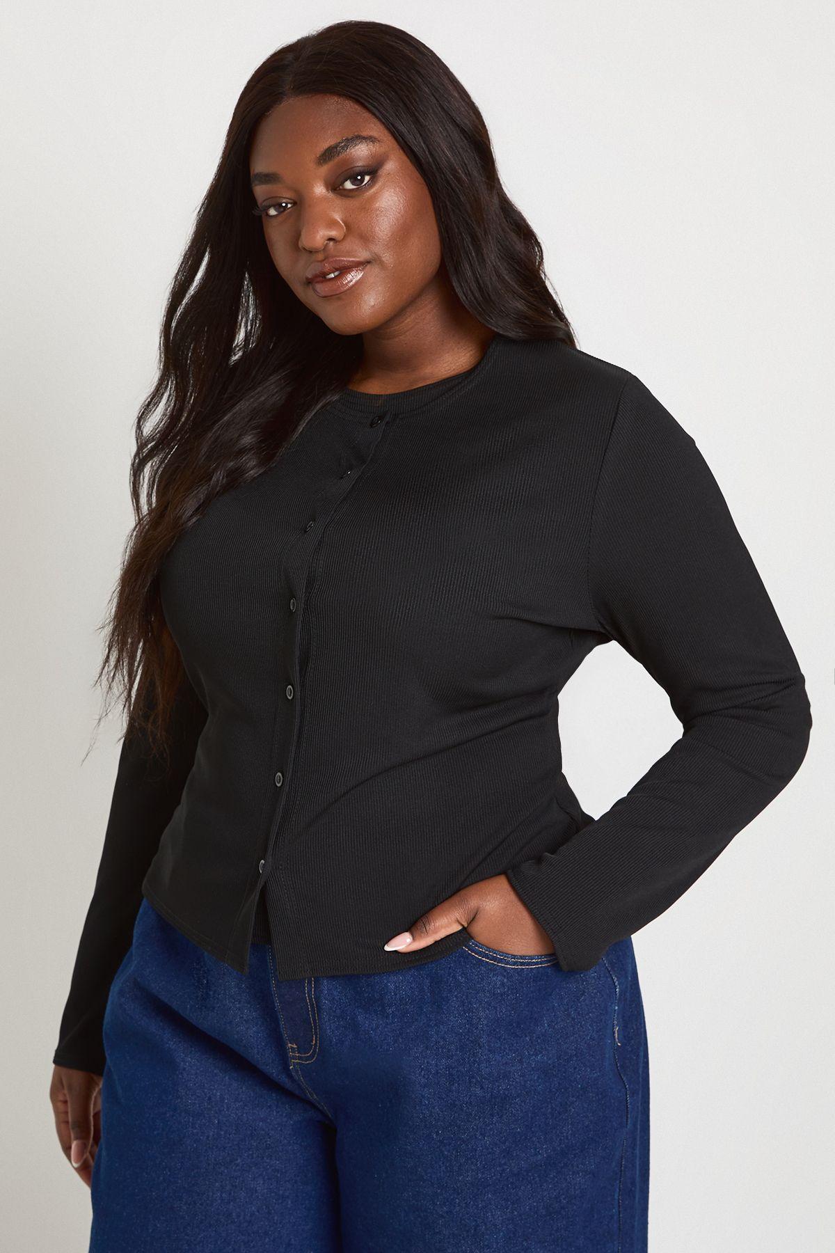 Plus Double Layer Rib Button Down Top by BOOHOO