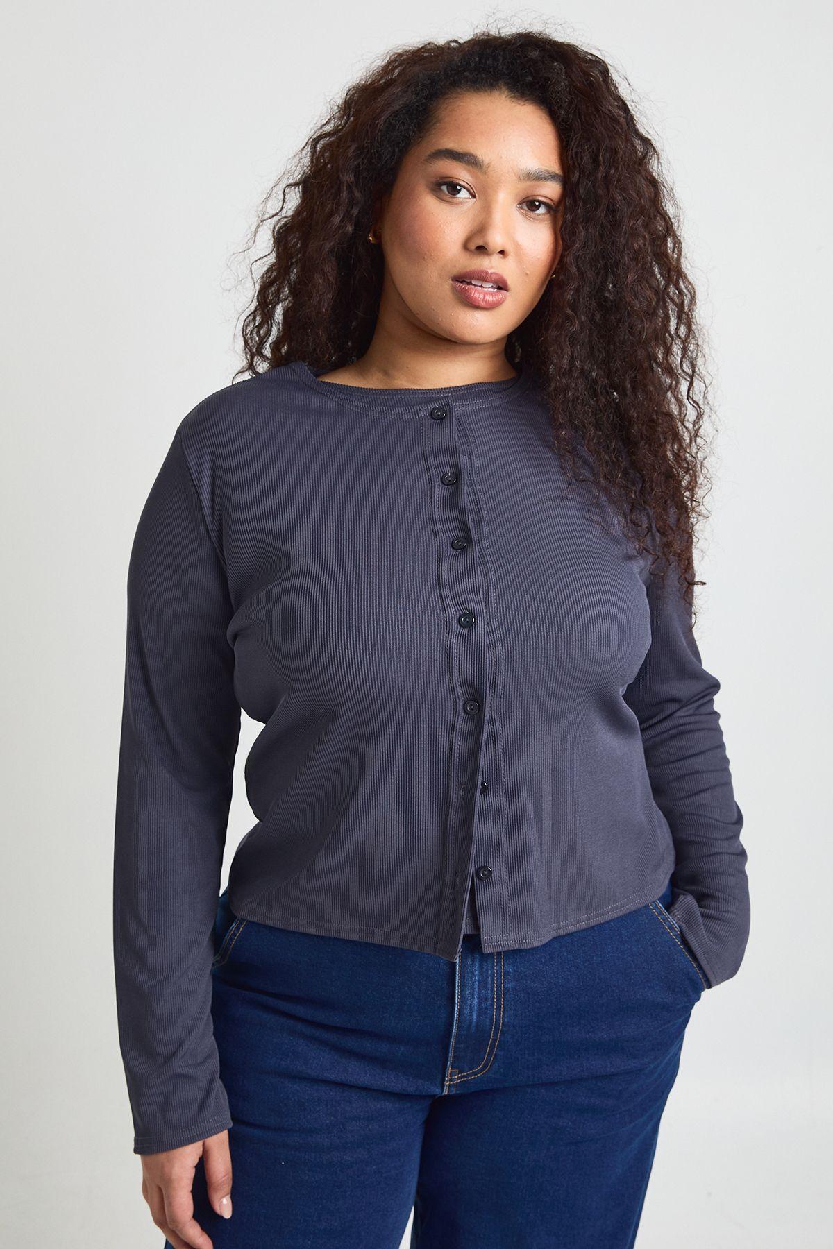 Plus Double Layer Rib Button Down Top by BOOHOO