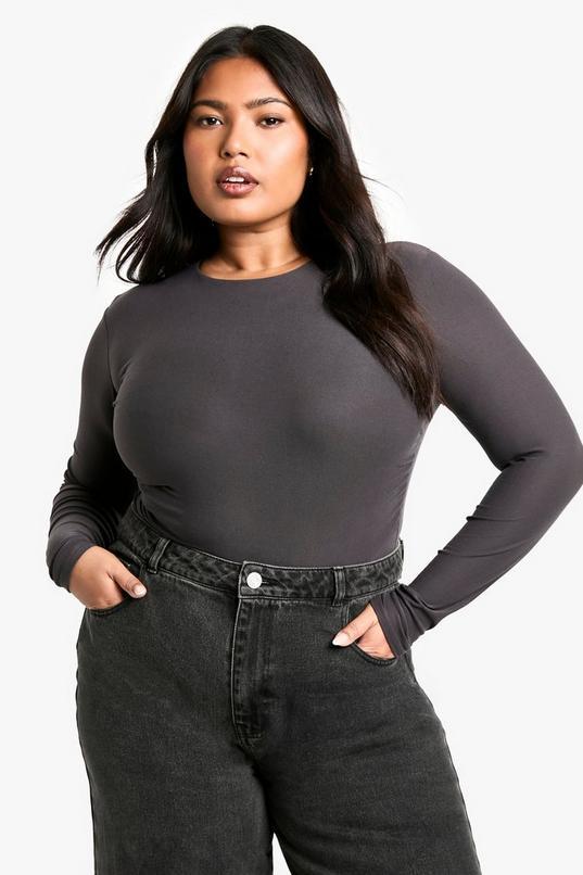 Plus Double Layer Ruched Long Sleeve Top by BOOHOO