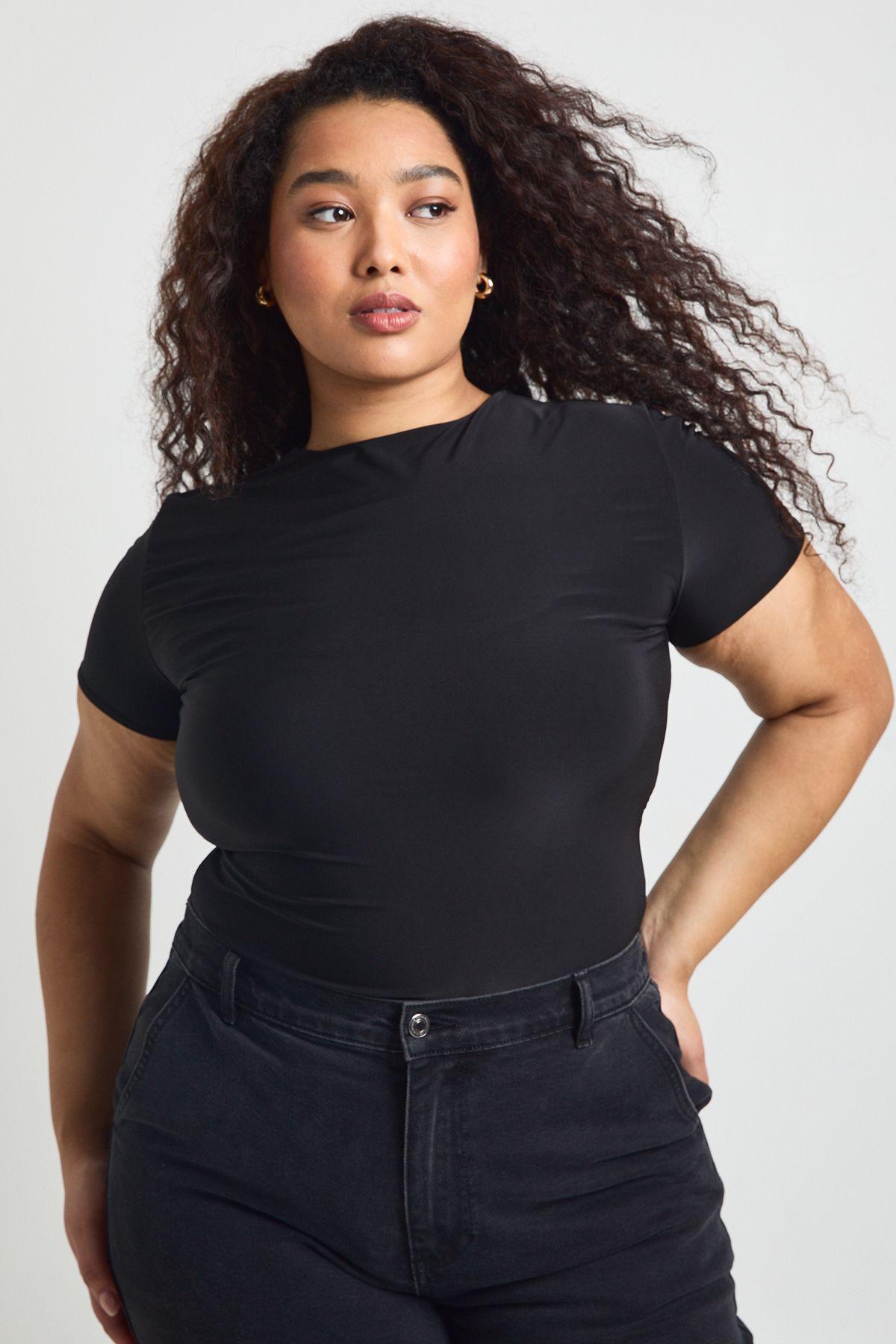 Plus Double Layer Slinky Fitted Bodysuit by BOOHOO