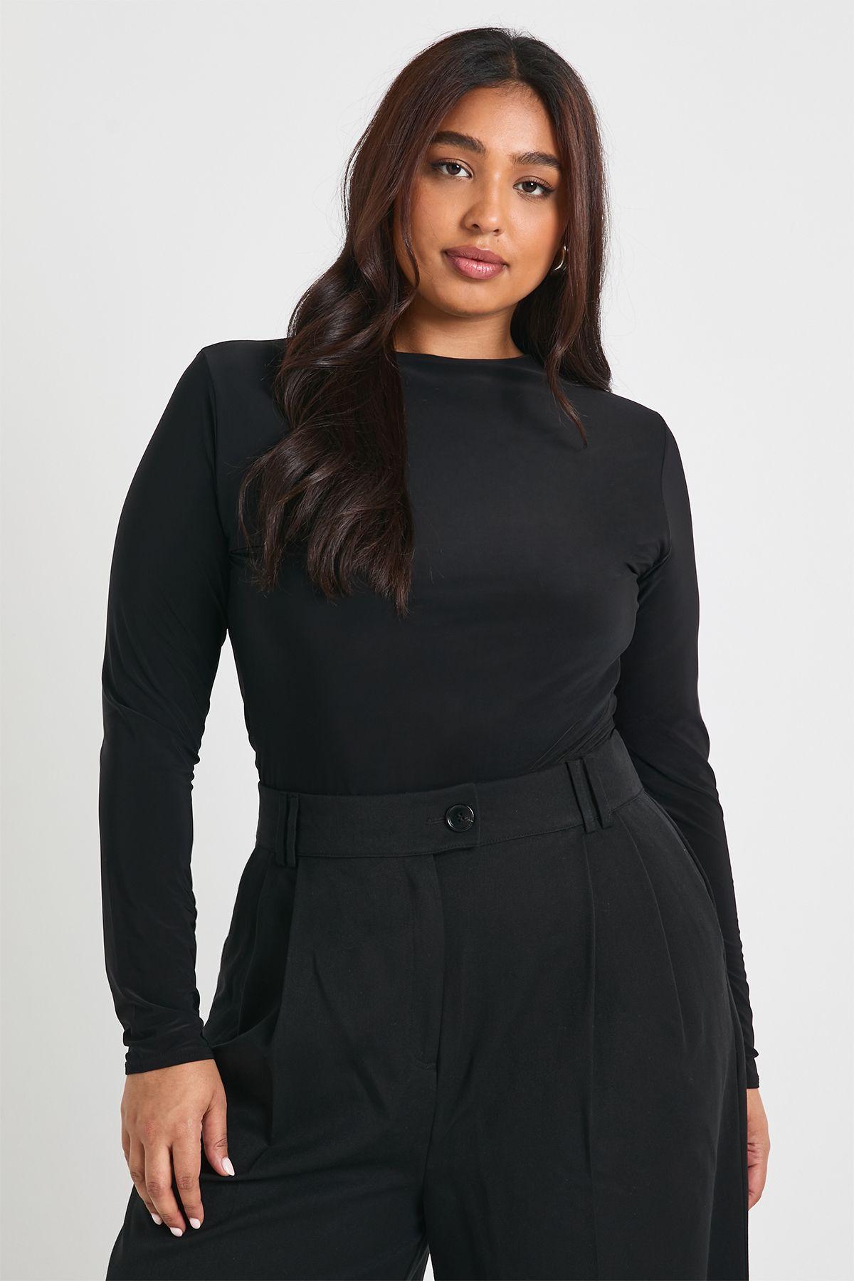 Plus Double Layer Slinky Long Sleeve T-Shirt by BOOHOO