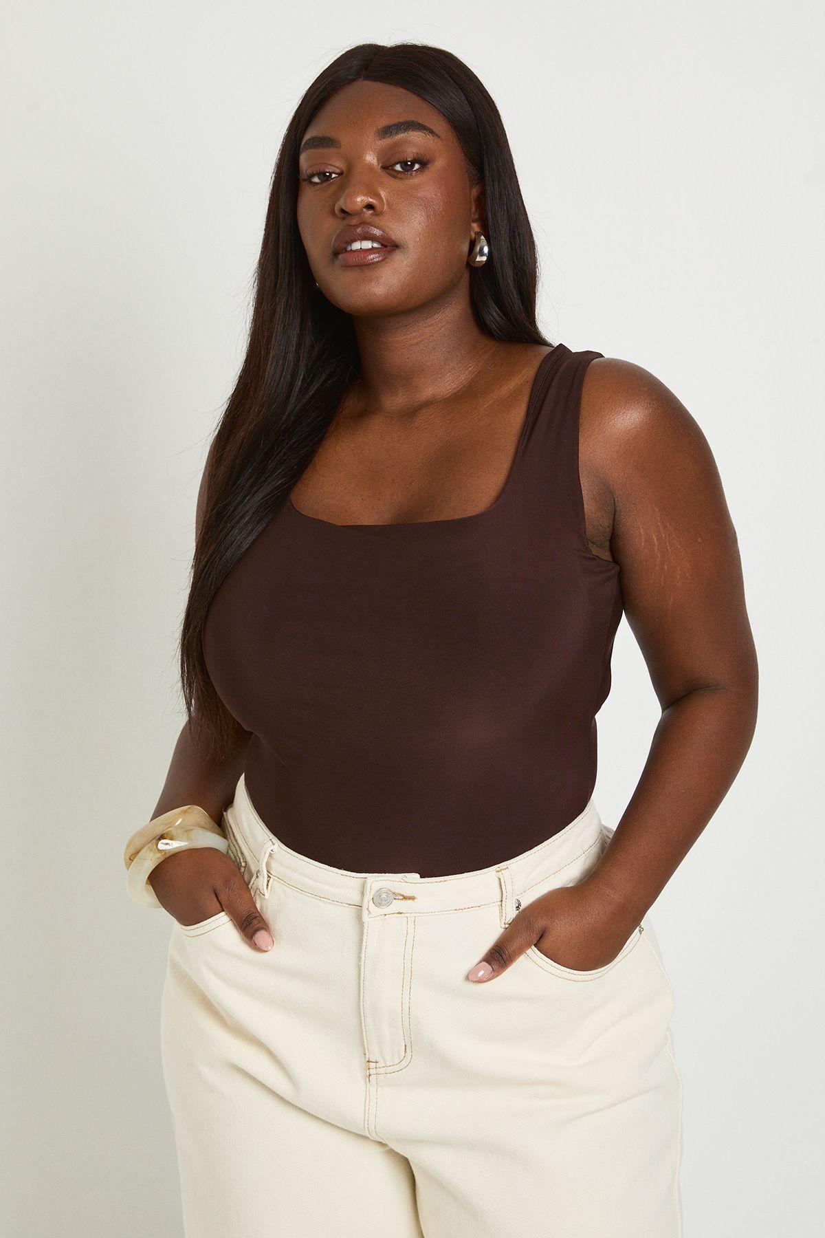 Plus Double Layer Slinky Square Neck Bodysuit by BOOHOO