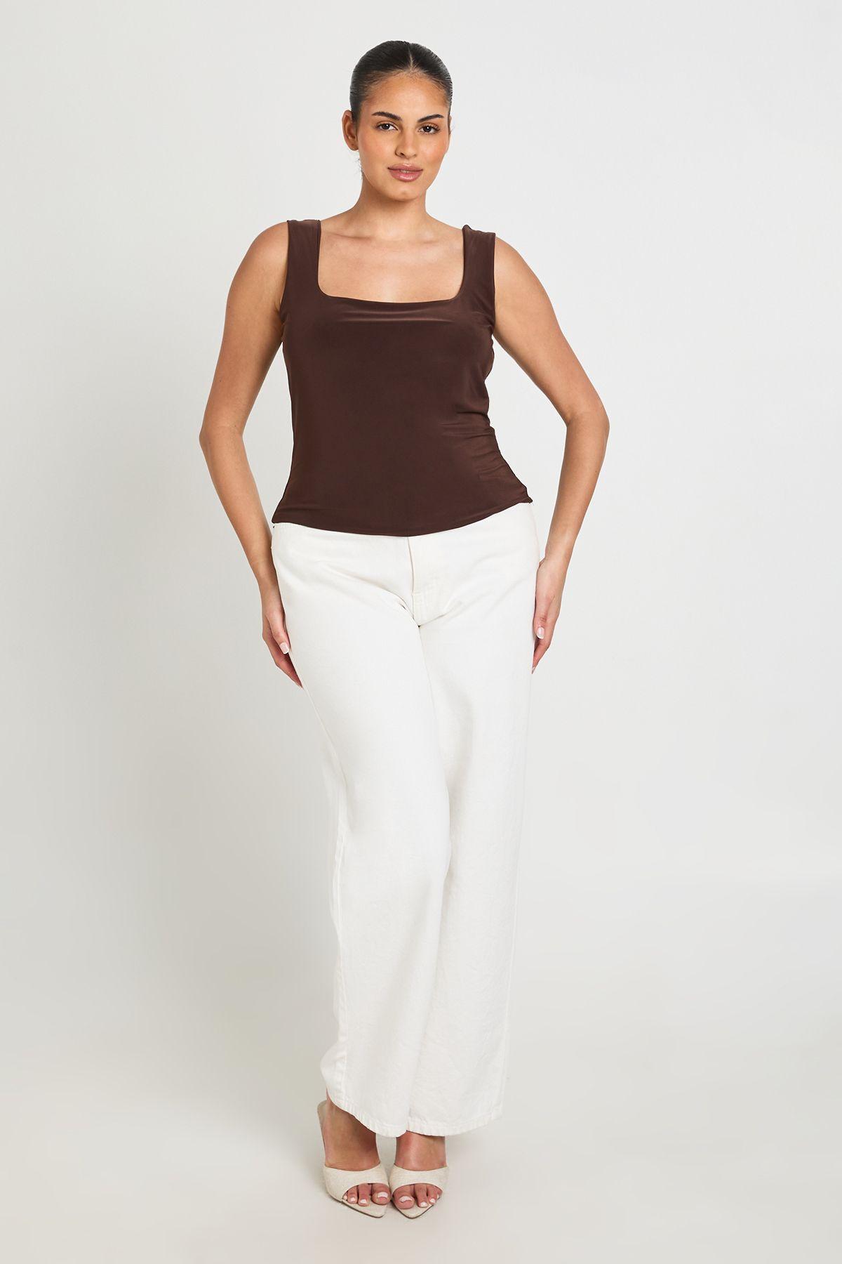 Plus Double Layer Slinky Square Neck Crop Top by BOOHOO