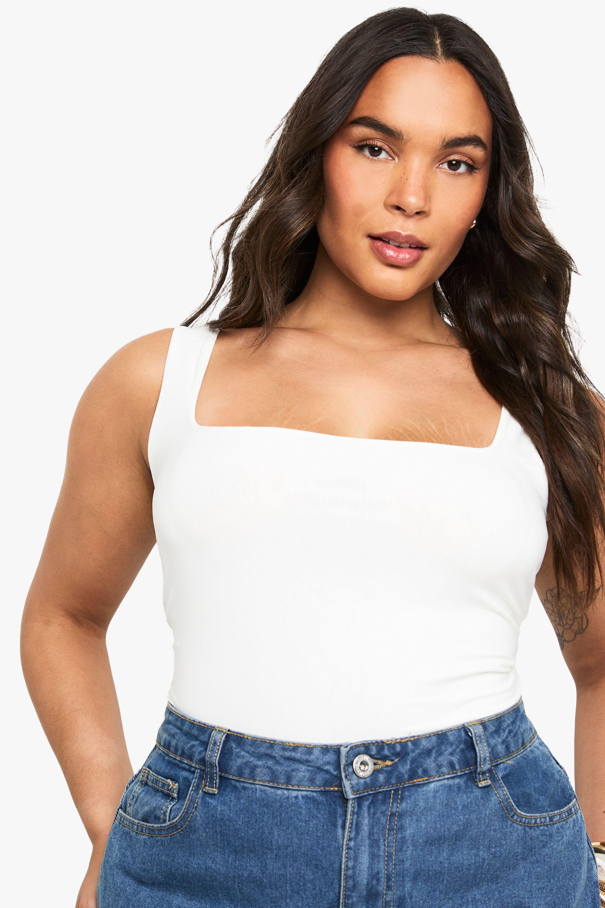 Plus Double Layer Slinky Square Neck Vest by BOOHOO