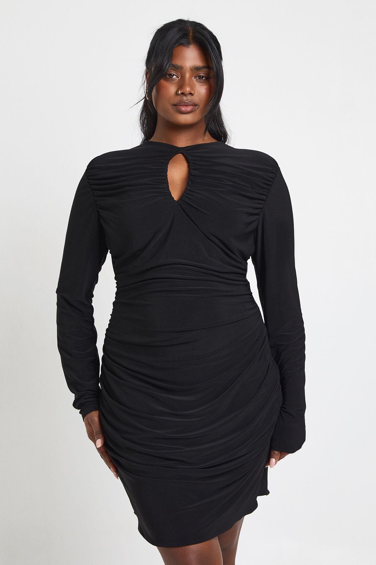 Plus Double Slinky Ruched Keyhole Bodycon Dress by BOOHOO