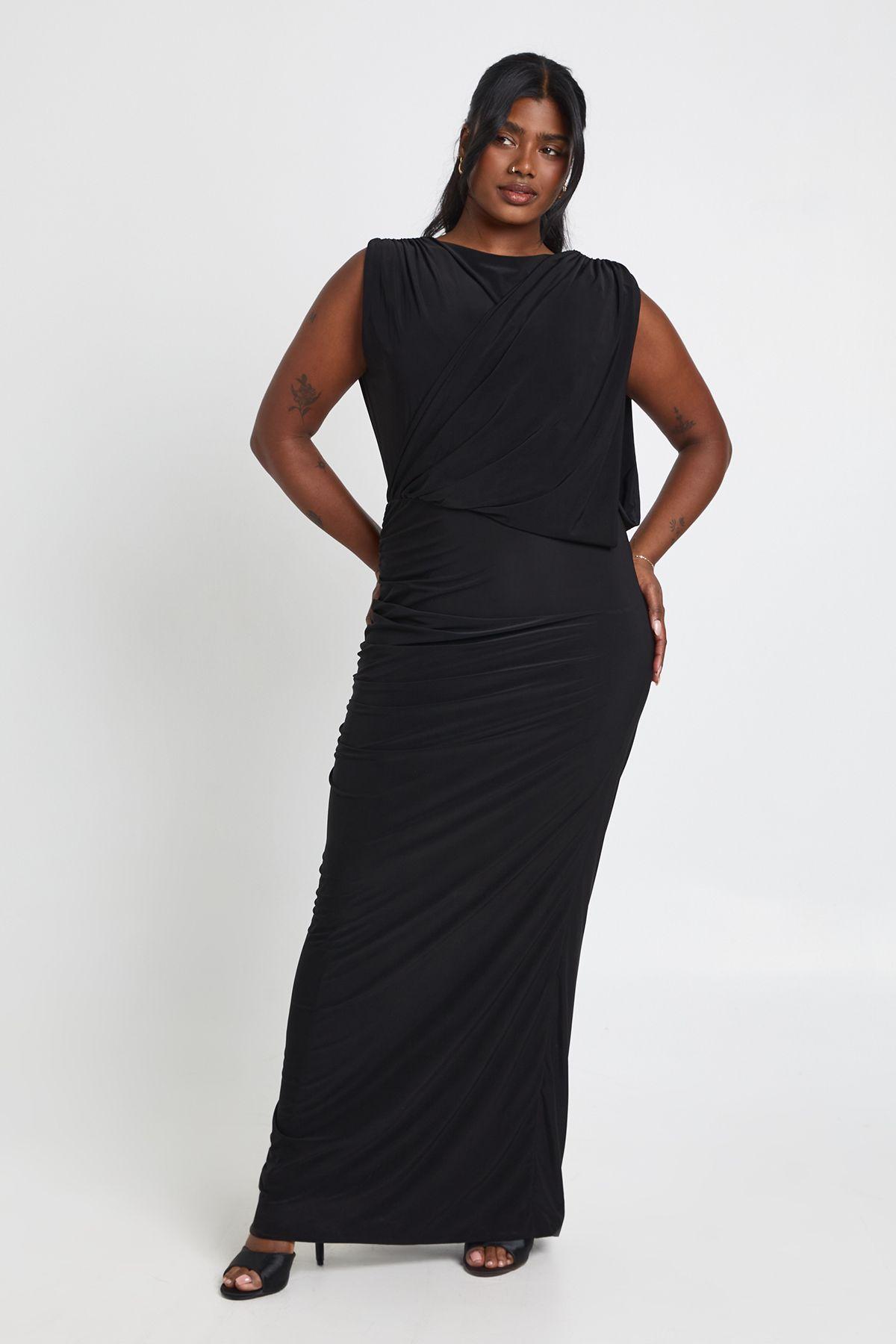 Plus Drape Front Ruched Maxi Dress by BOOHOO