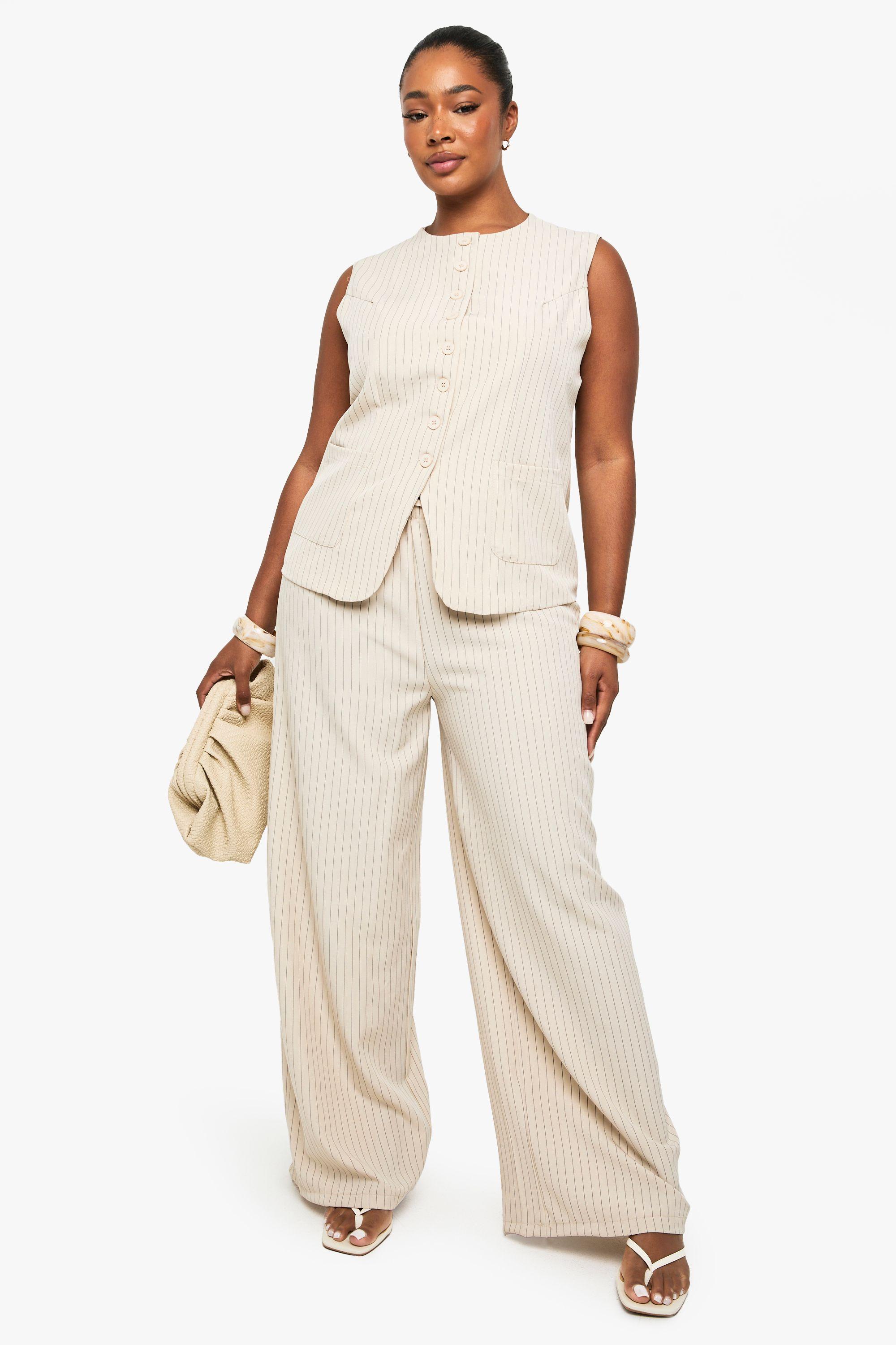 Plus Drawstring Pinstripe  Wide Leg Trouser by BOOHOO