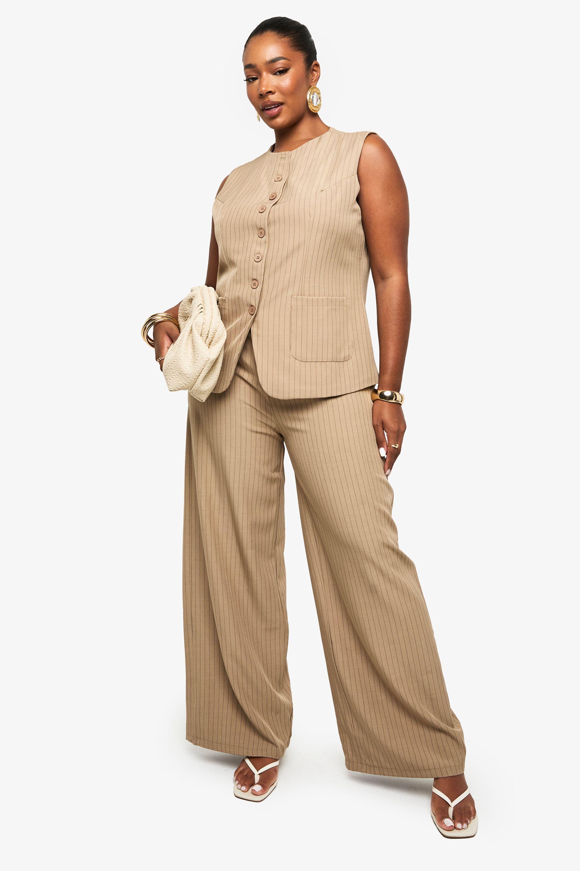 Plus Drawstring Pinstripe Wide Leg Trouser by BOOHOO