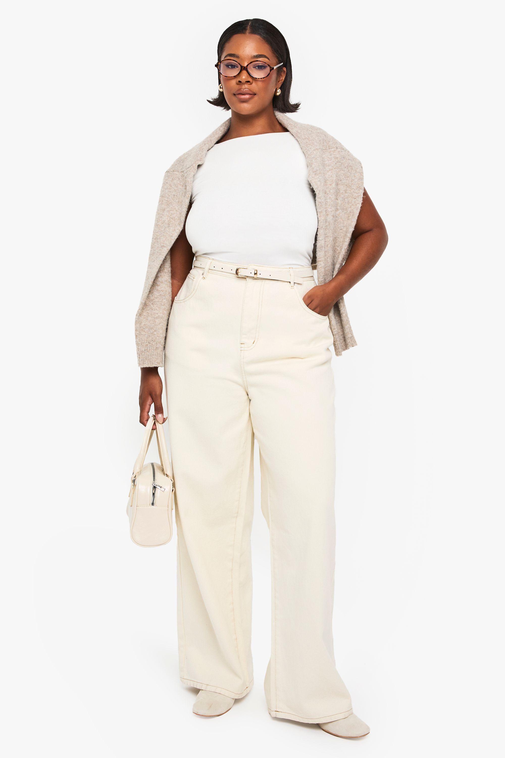 Plus Ecru Straight Leg Jean by BOOHOO