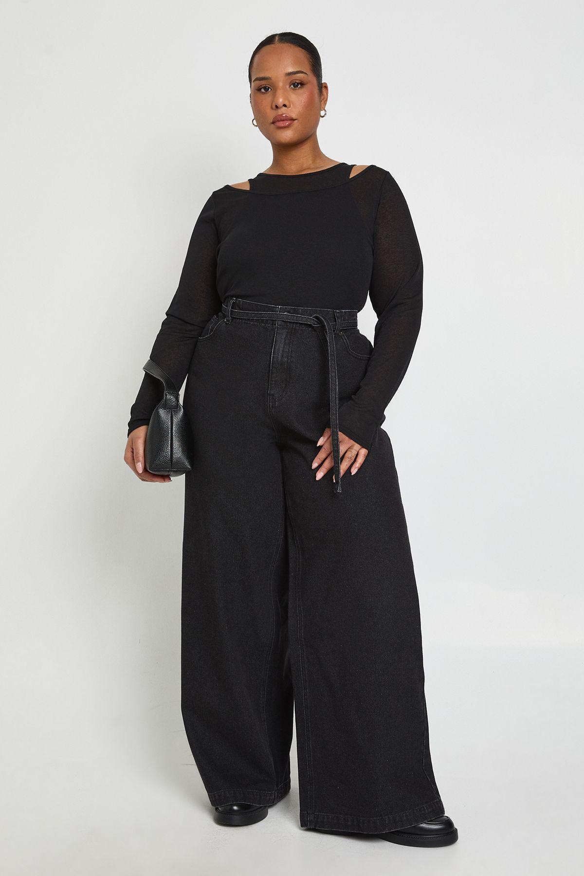 Plus Elasticated Back Tie Wide Leg Jean by BOOHOO