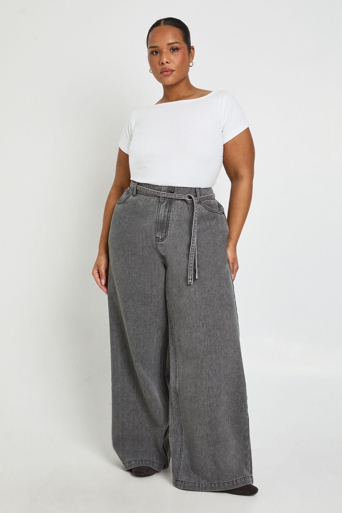 Plus Elasticated Back Tie Wide Leg Jean by BOOHOO