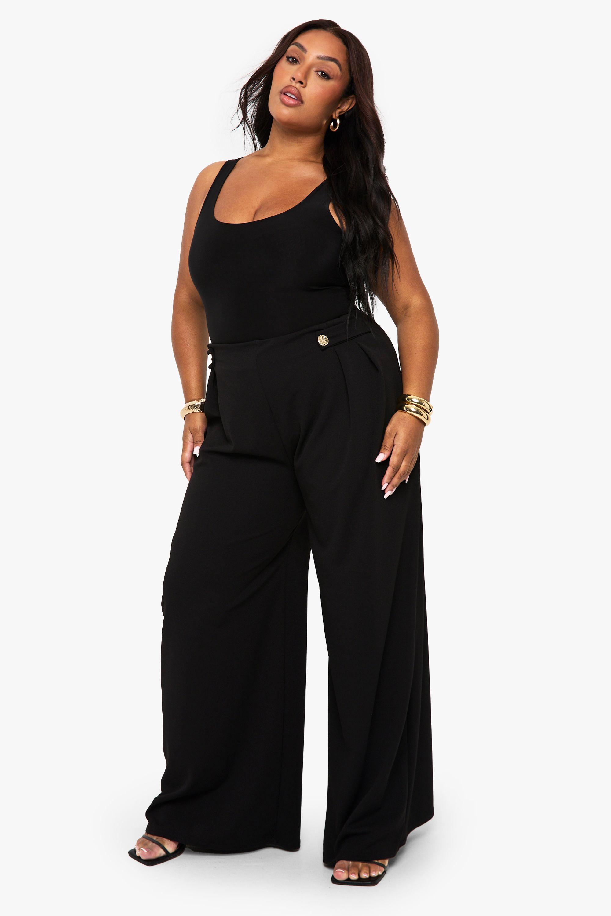 Plus Elasticated Waist Gold Trim Wide Leg Tailored Trouser by BOOHOO