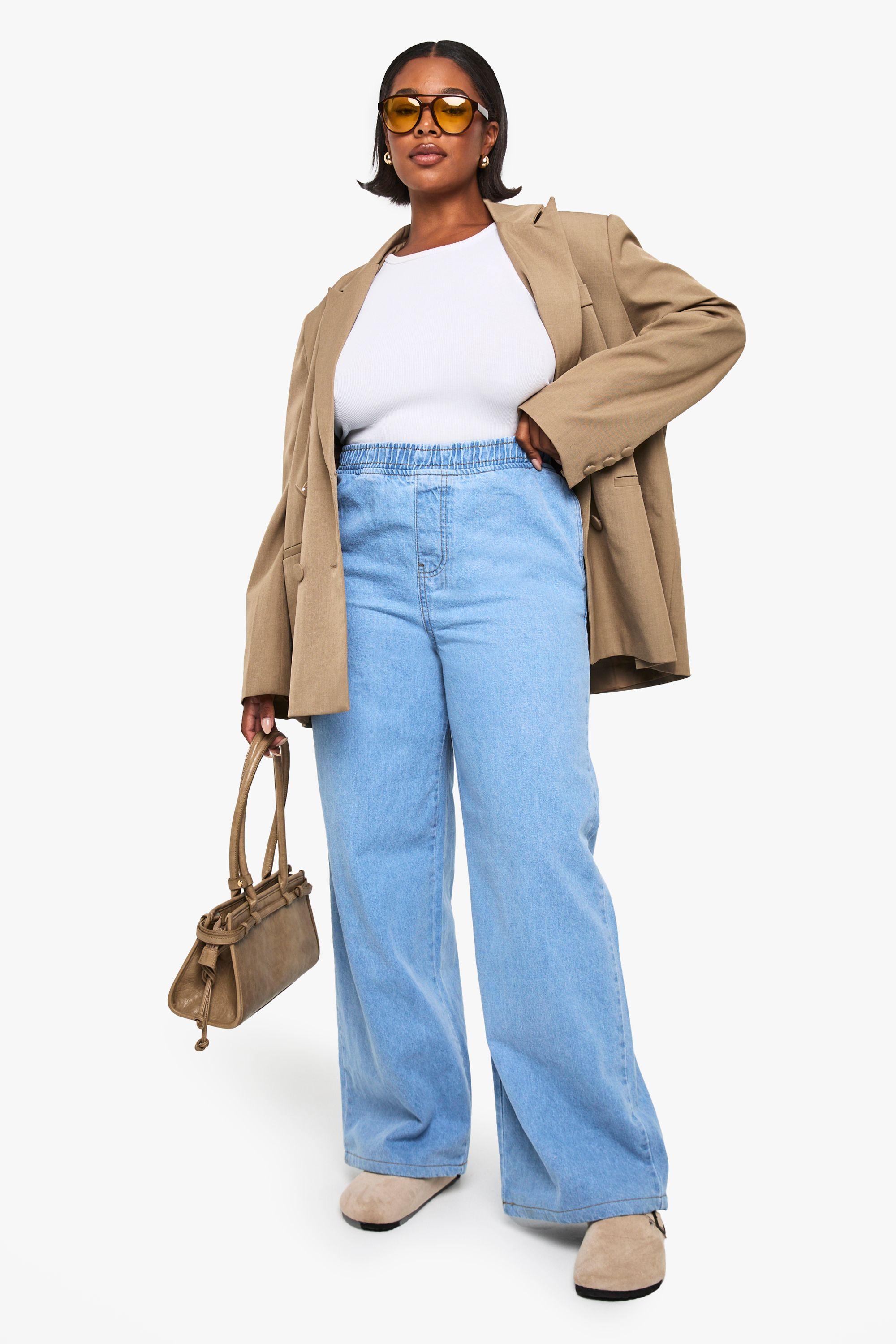 Plus Elasticated Waist Wide Leg Jean by BOOHOO
