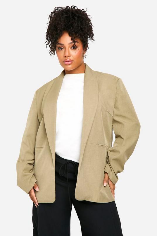 Plus Essential Oversized Ruched Sleeve Blazer by BOOHOO