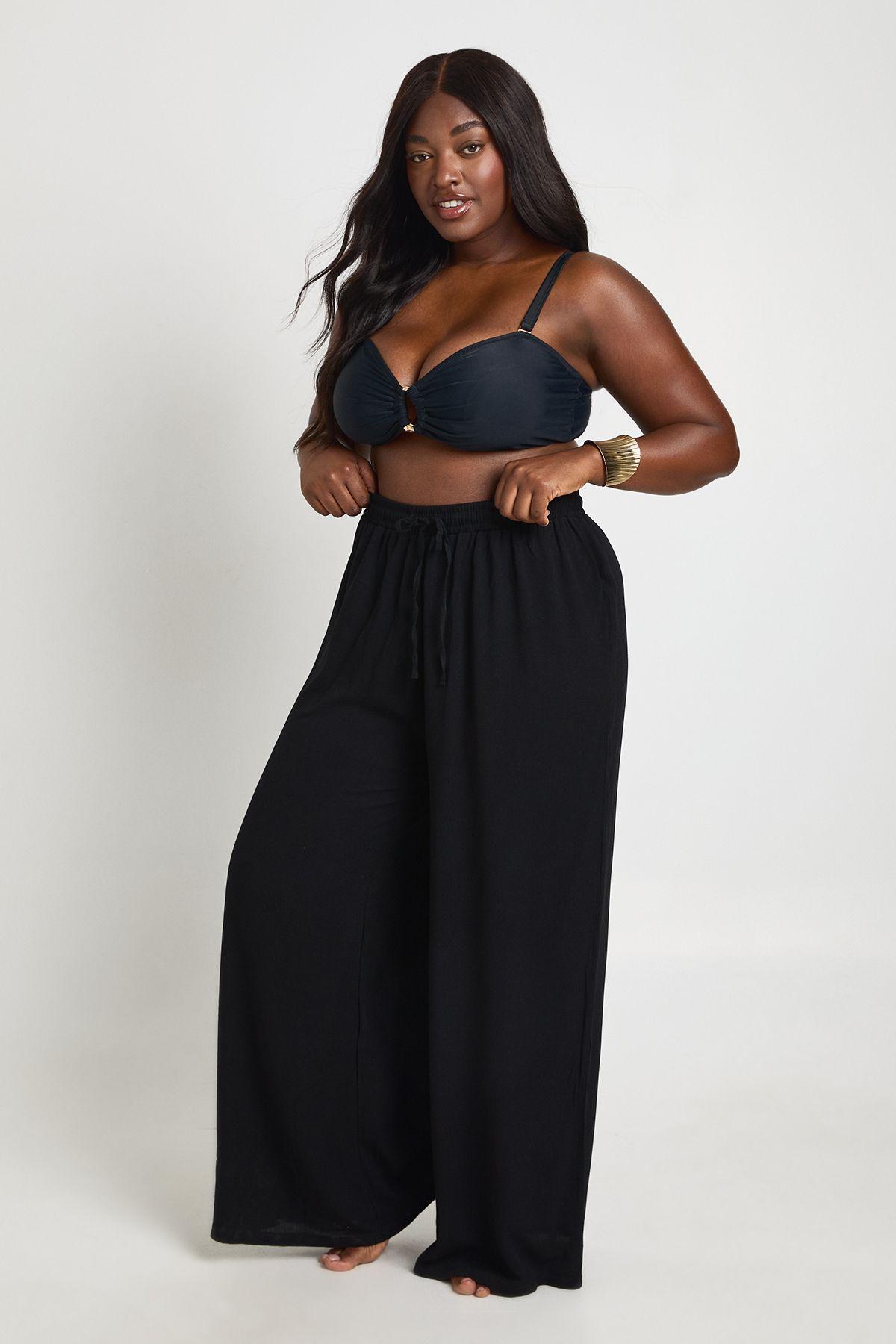 Plus Essentials Oversized Linen Look Trousers by BOOHOO