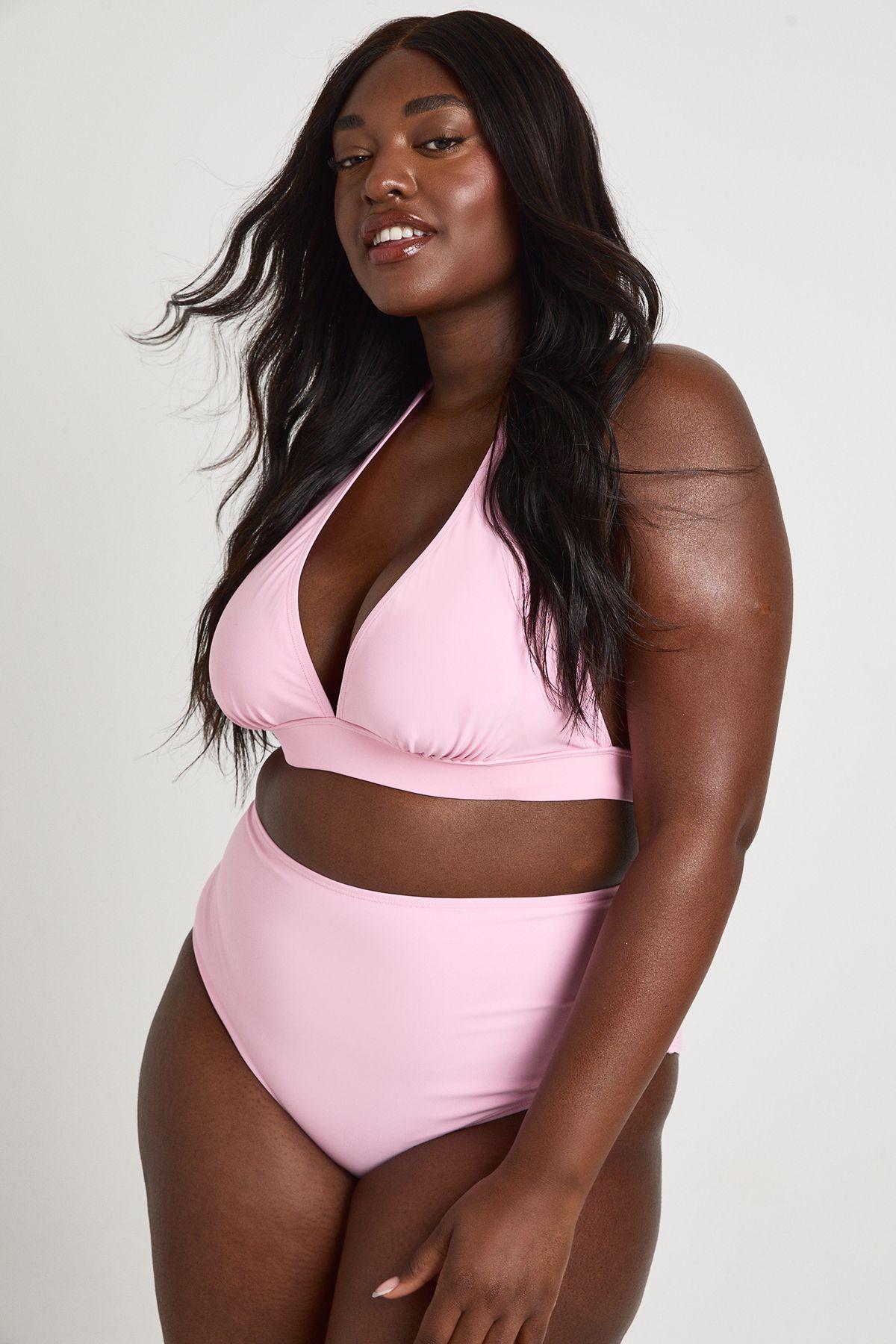 Plus Essentials Plunge Halterneck Bikini Top by BOOHOO