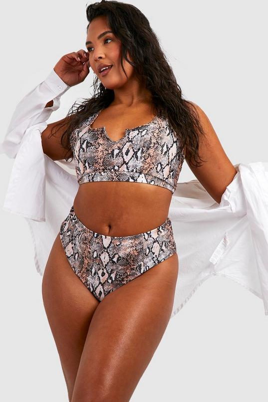 Plus Essentials Snake Print High Waist Bikini Brief by BOOHOO