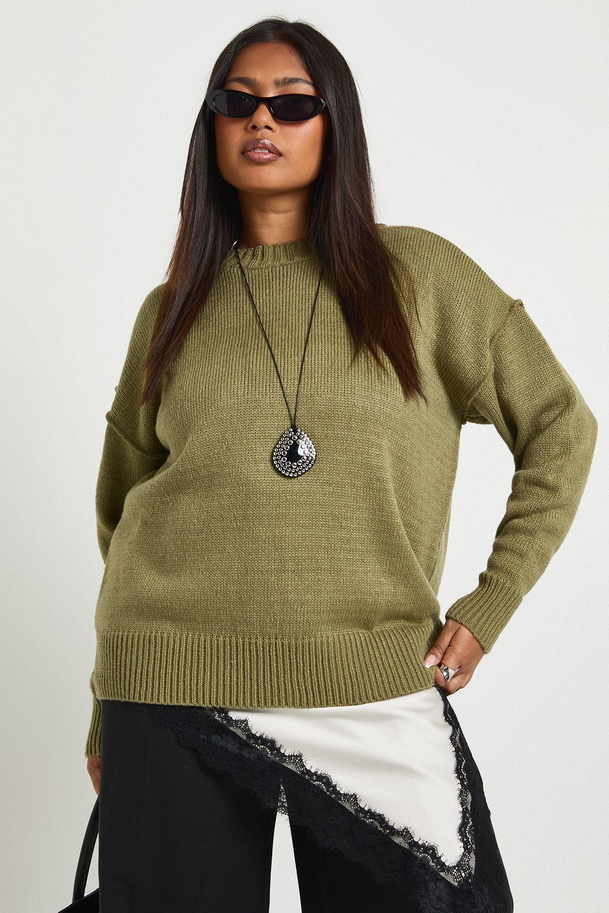 Plus Exposed Seam Knitted Jumper by BOOHOO