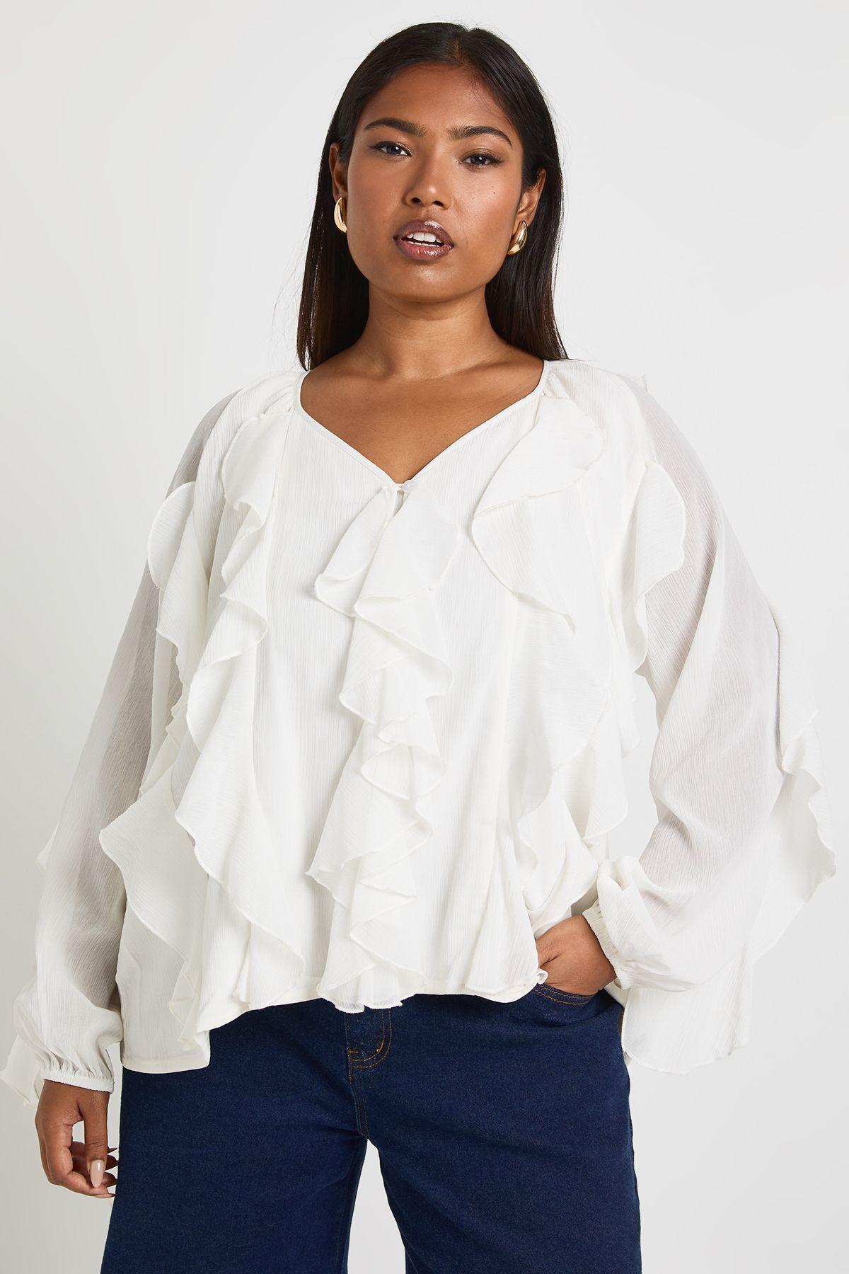 Plus Extreme Ruffle Tie Front Blouse by BOOHOO