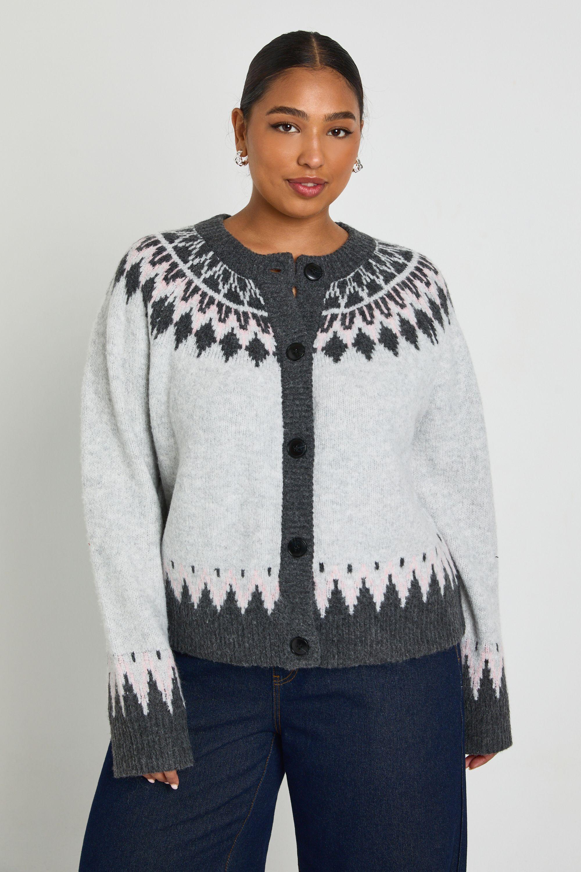 Plus Fairisle Knit High Neck Cardigan by BOOHOO