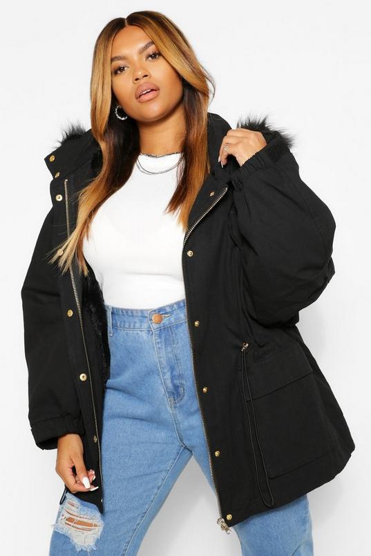 Plus Faux Fur Lined Hooded Parka Coat by BOOHOO