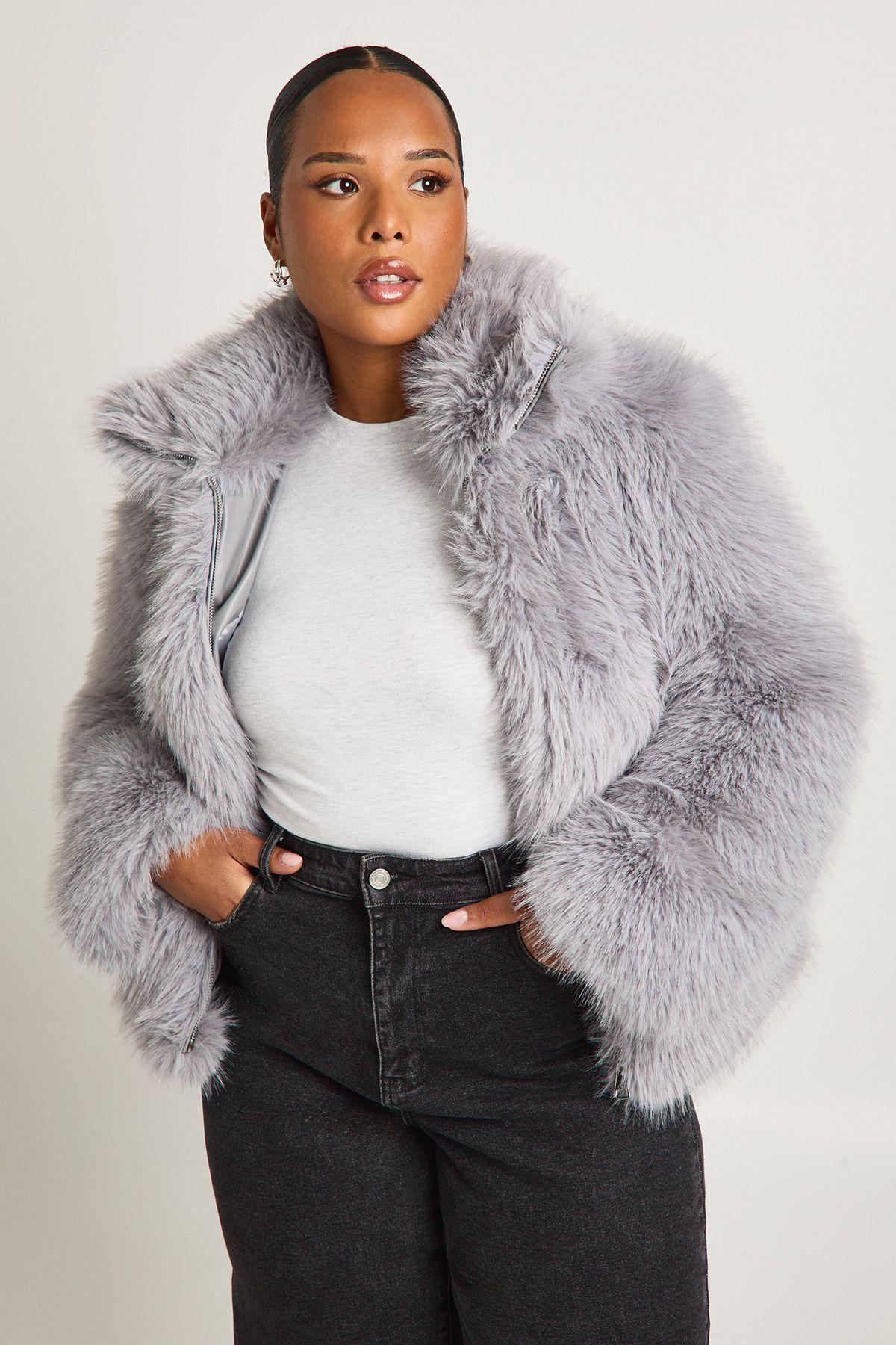 Plus Faux Fur Longline Coat by BOOHOO