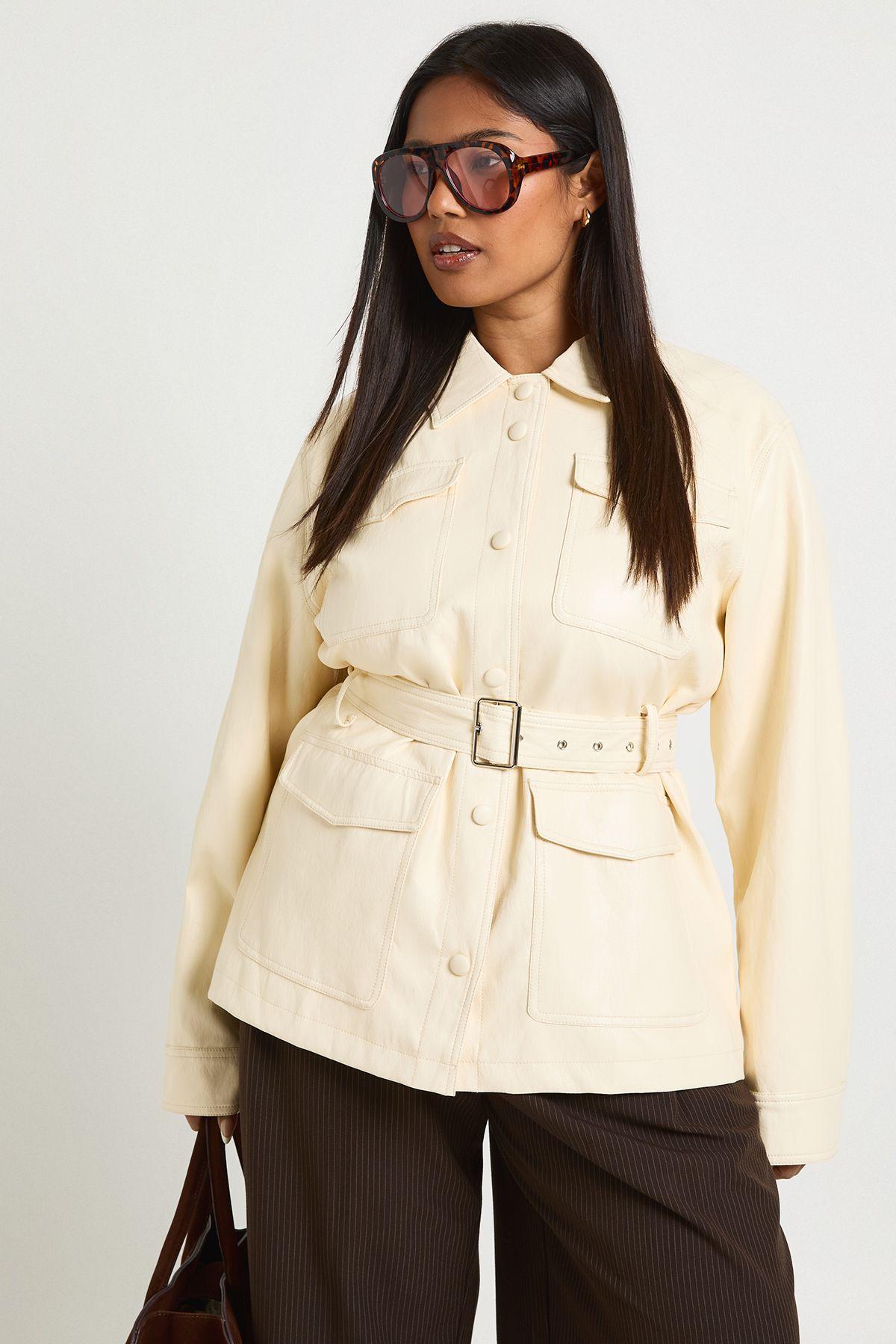 Plus Faux Leather Belted Utility Pocket Shacket by BOOHOO