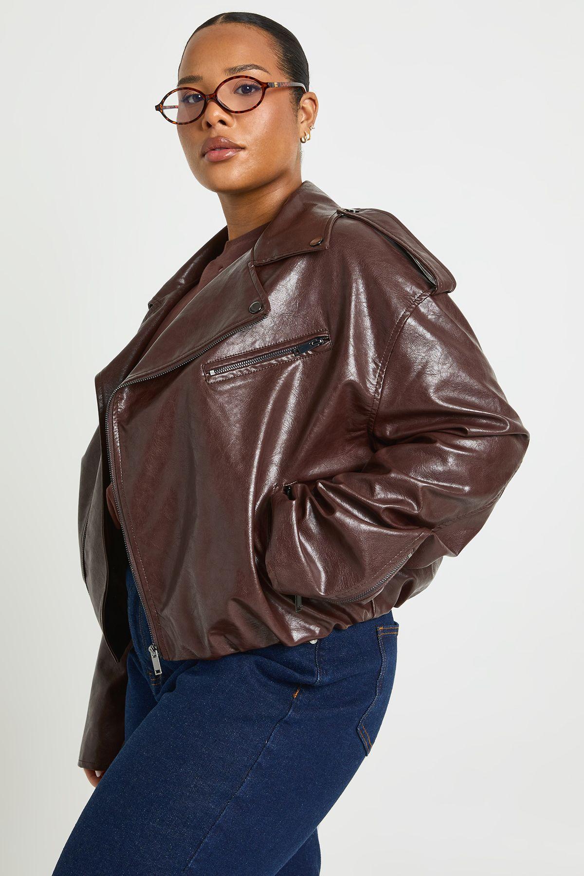 Plus Faux Leather Bubble Hem Biker Jacket by BOOHOO