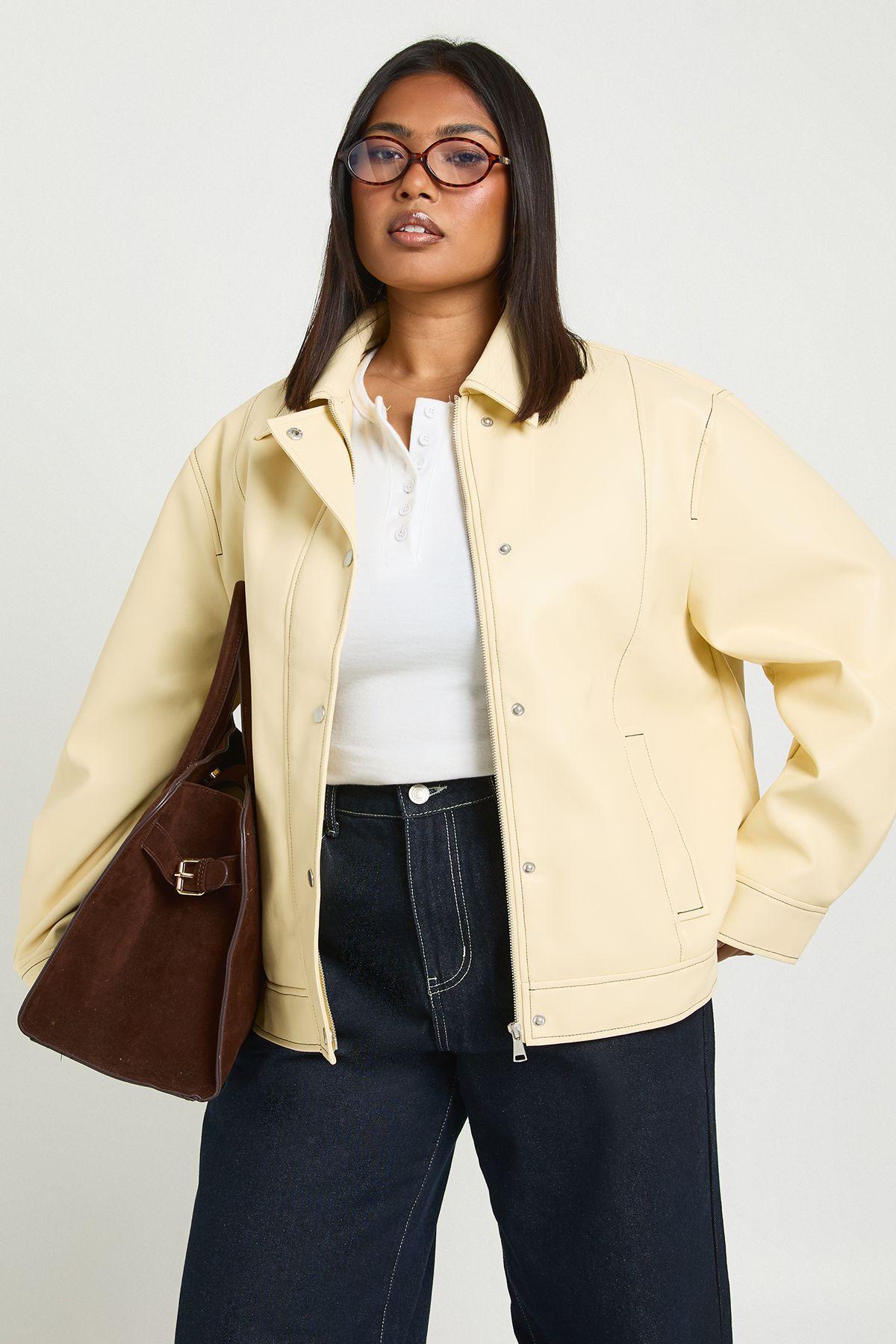 Plus Faux Leather Contrast Stitch Jacket by BOOHOO
