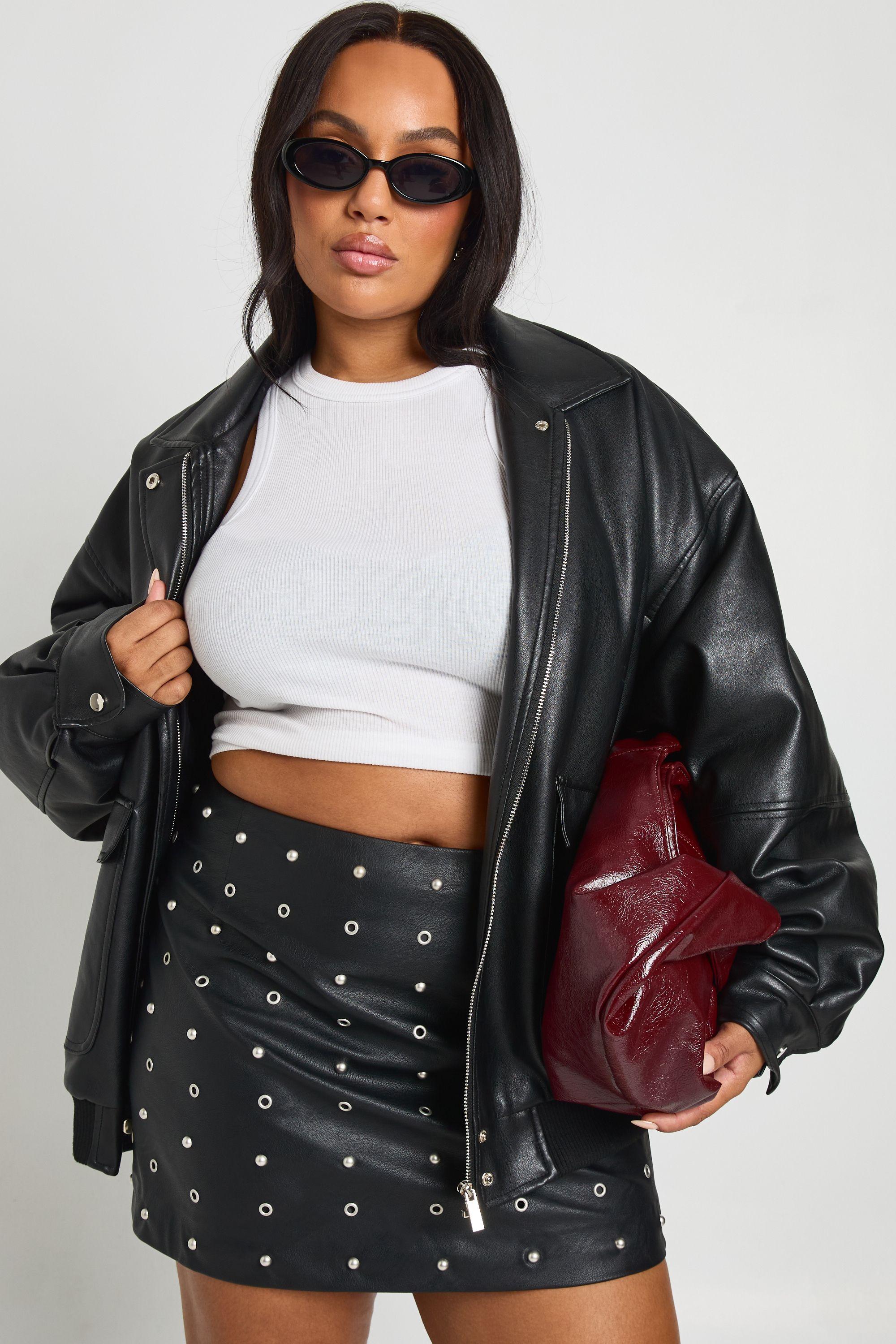 Plus Faux Leather Studded Mini Skirt by BOOHOO