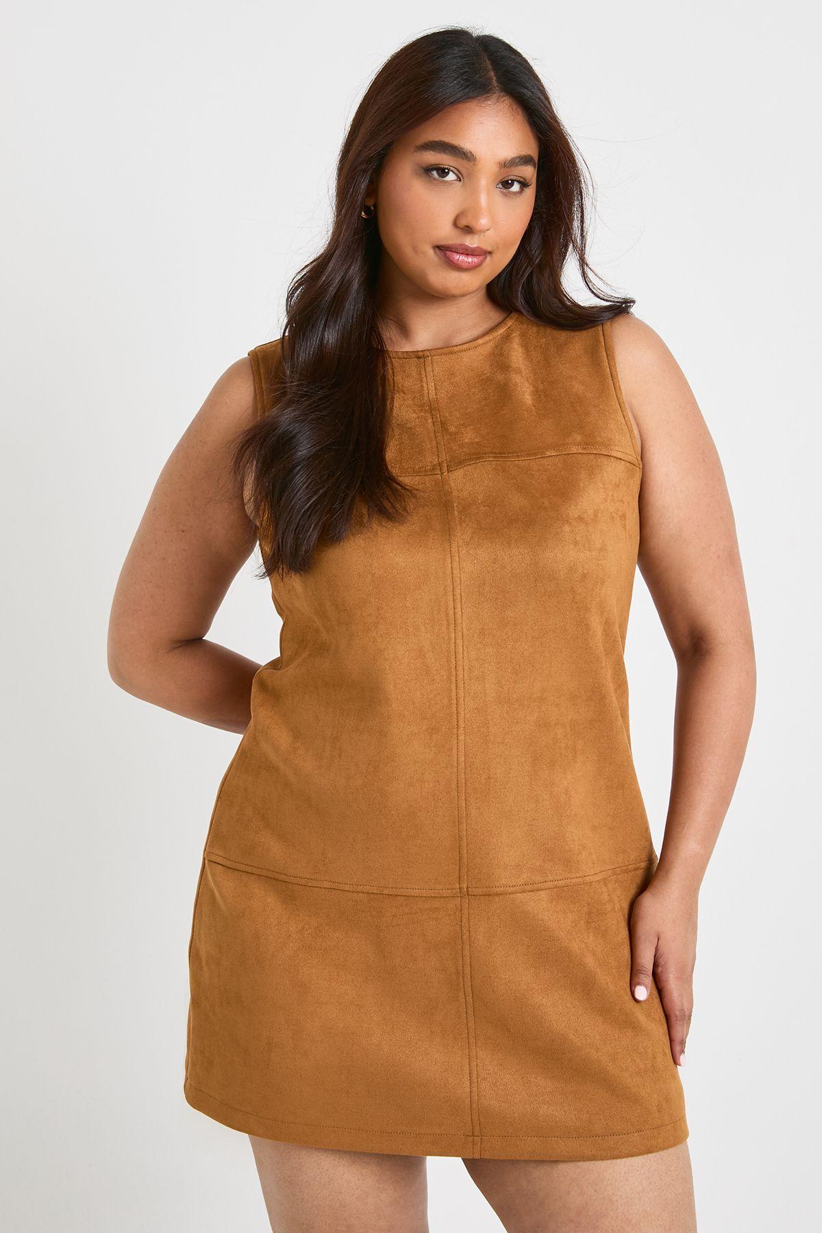 Plus Faux Suede A Line Mini Dress by BOOHOO