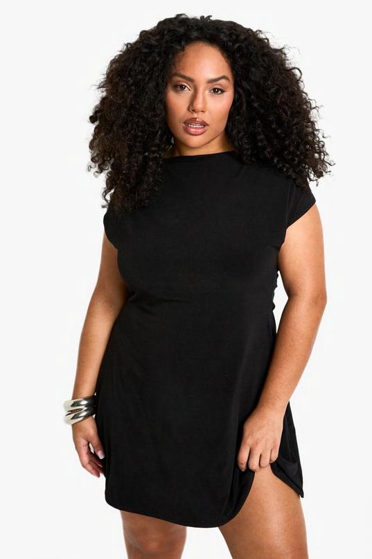 Plus Flare Detail Short Sleeve Mini Shift Dress by BOOHOO