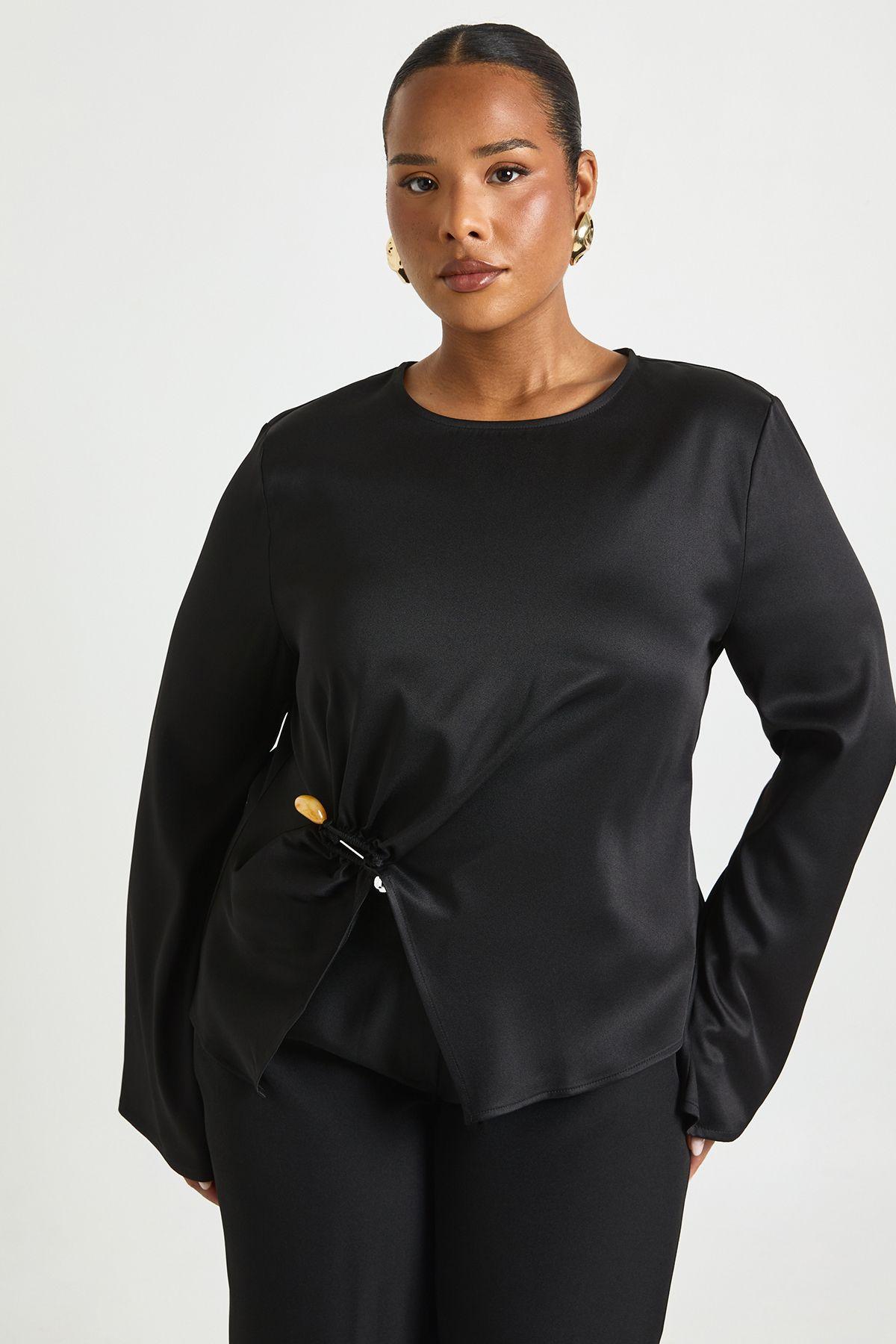 Plus Flare Sleeve Gold Trim Detail Blouse by BOOHOO