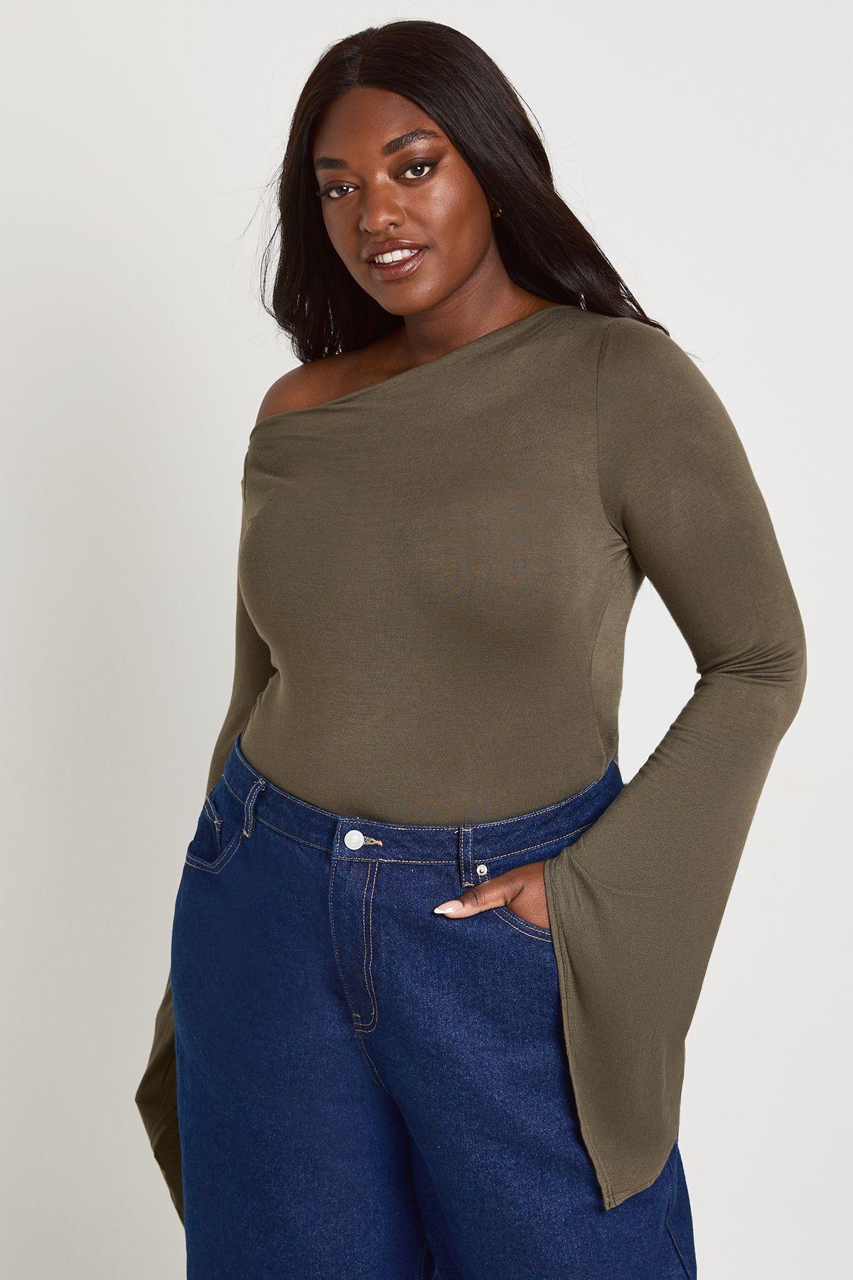 Plus Flared Angel Sleeve Off The Shoulder Draped Top by BOOHOO
