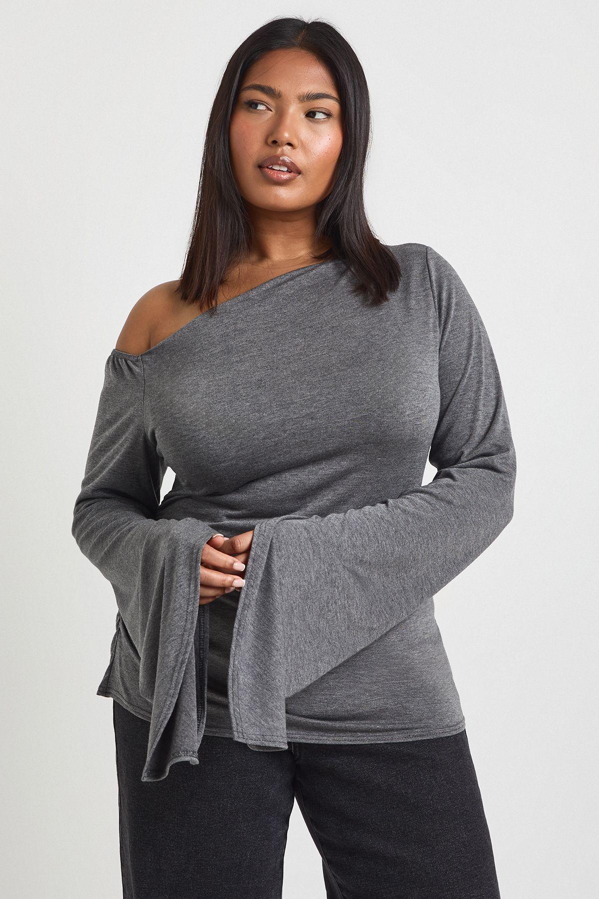 Plus Flared Angel Sleeve Off The Shoulder Draped Top by BOOHOO