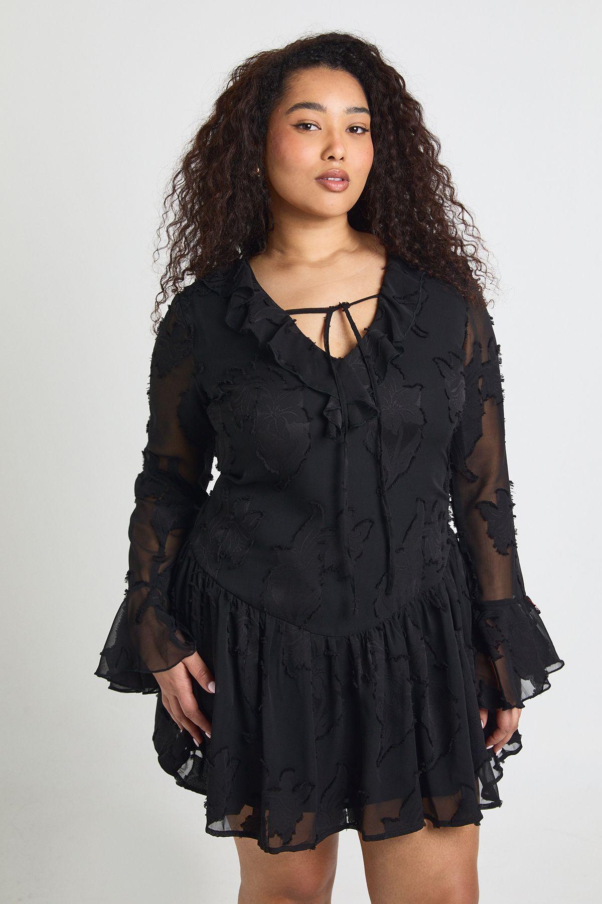 Plus Floral Burnout Dipped Hem Mini Dress by BOOHOO