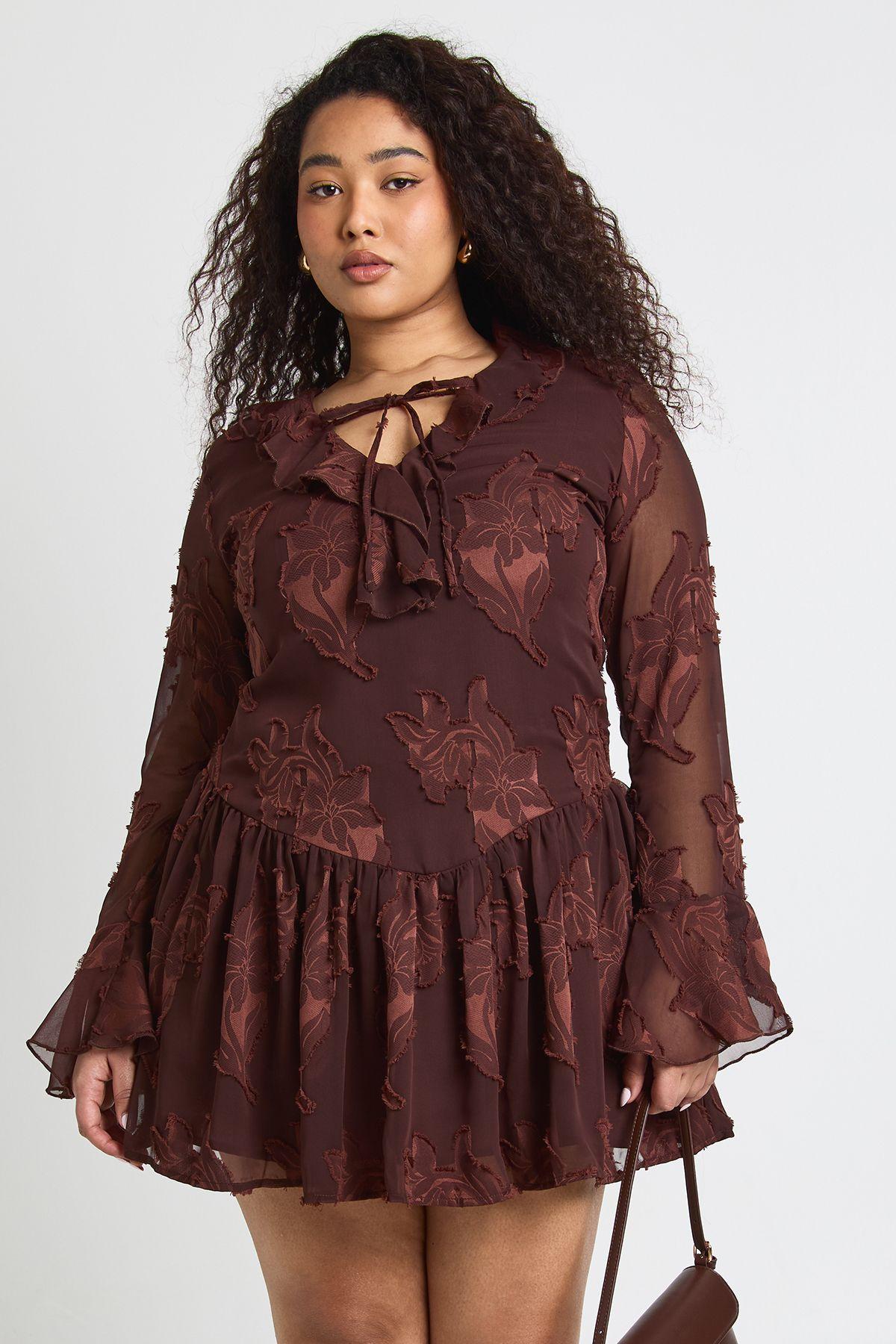 Plus Floral Burnout Dipped Hem Mini Dress by BOOHOO