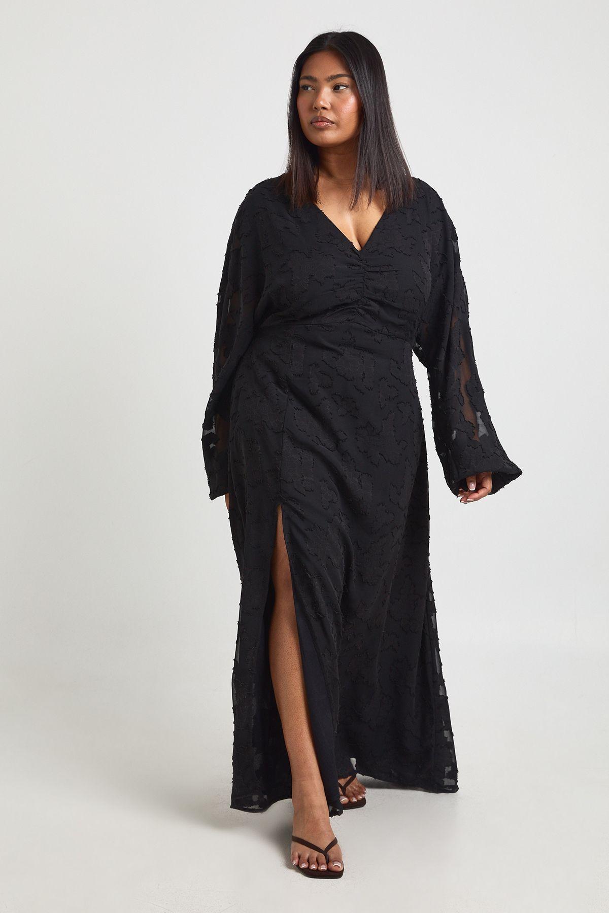 Plus Floral Burnout Volume Sleeve Midi Dress by BOOHOO